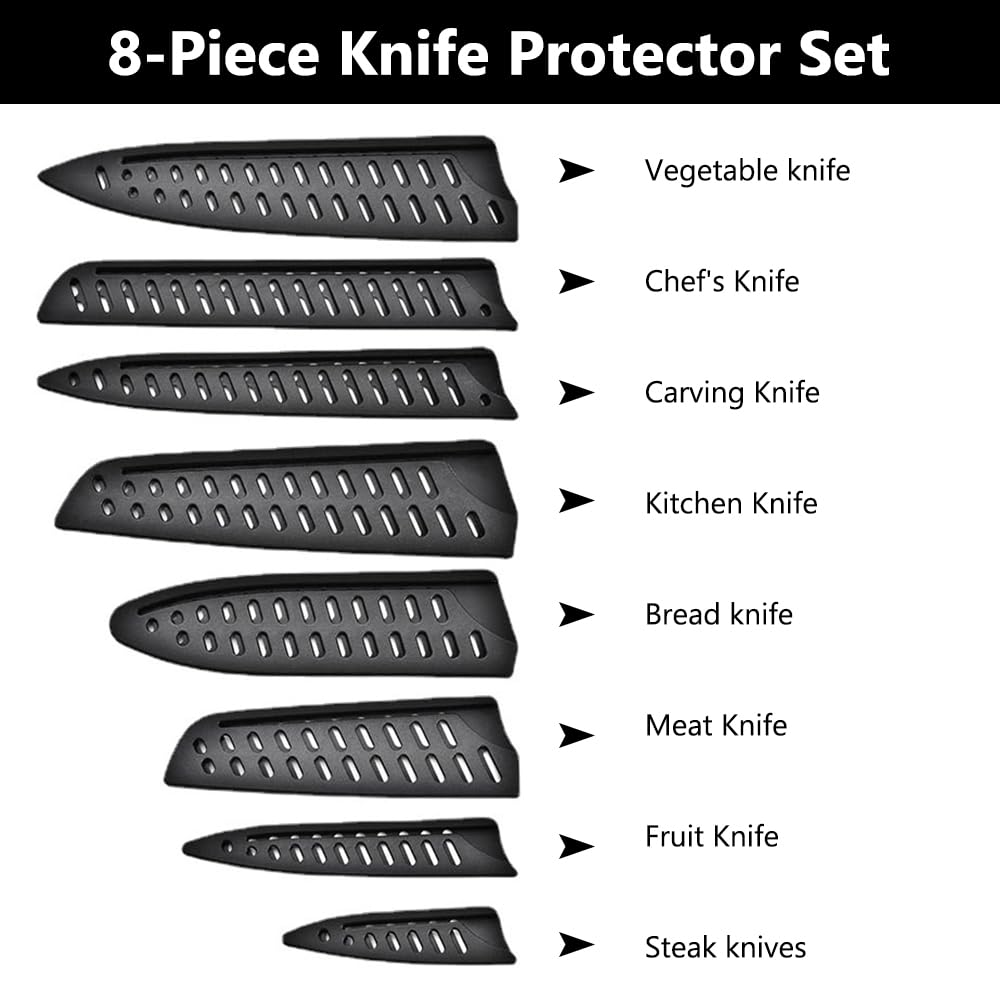 8 Pezzi Coltelli Guaina Proteggi, Copricoltelli in 8 Misure, Fodero per Coltello da Cucina, Fodero Coltello Ventilato, Protezione Lama in Plastica per Diversi Tipi di Coltelli la Protezione della Lama