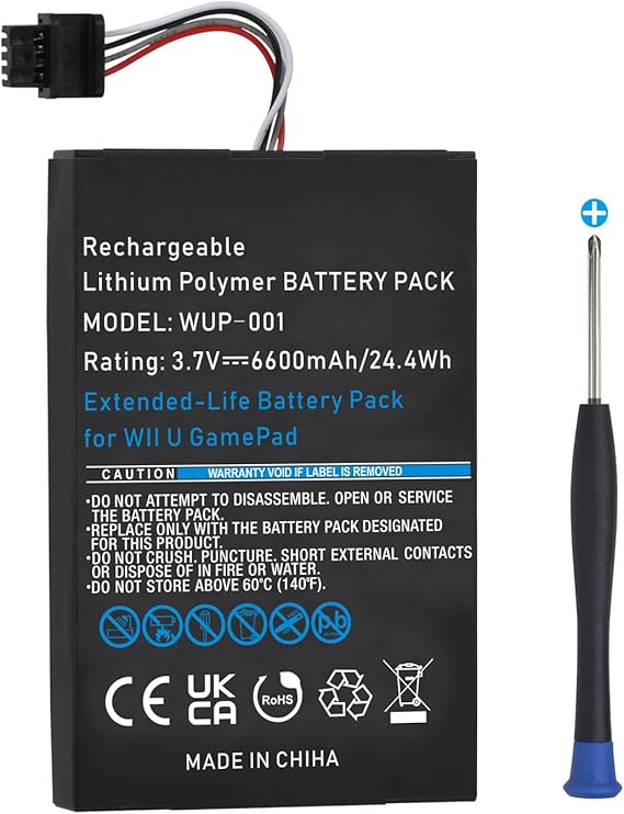 Pickle Power 6600mAh Wii U Gamepad Battery, Rechargeable