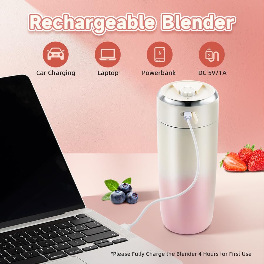 Miniatura 4 de Licuadora portátil de acero inoxidable para batidos, batidos con taza aislada, licuadora personal de batidos, taza de batido de proteínas recargable