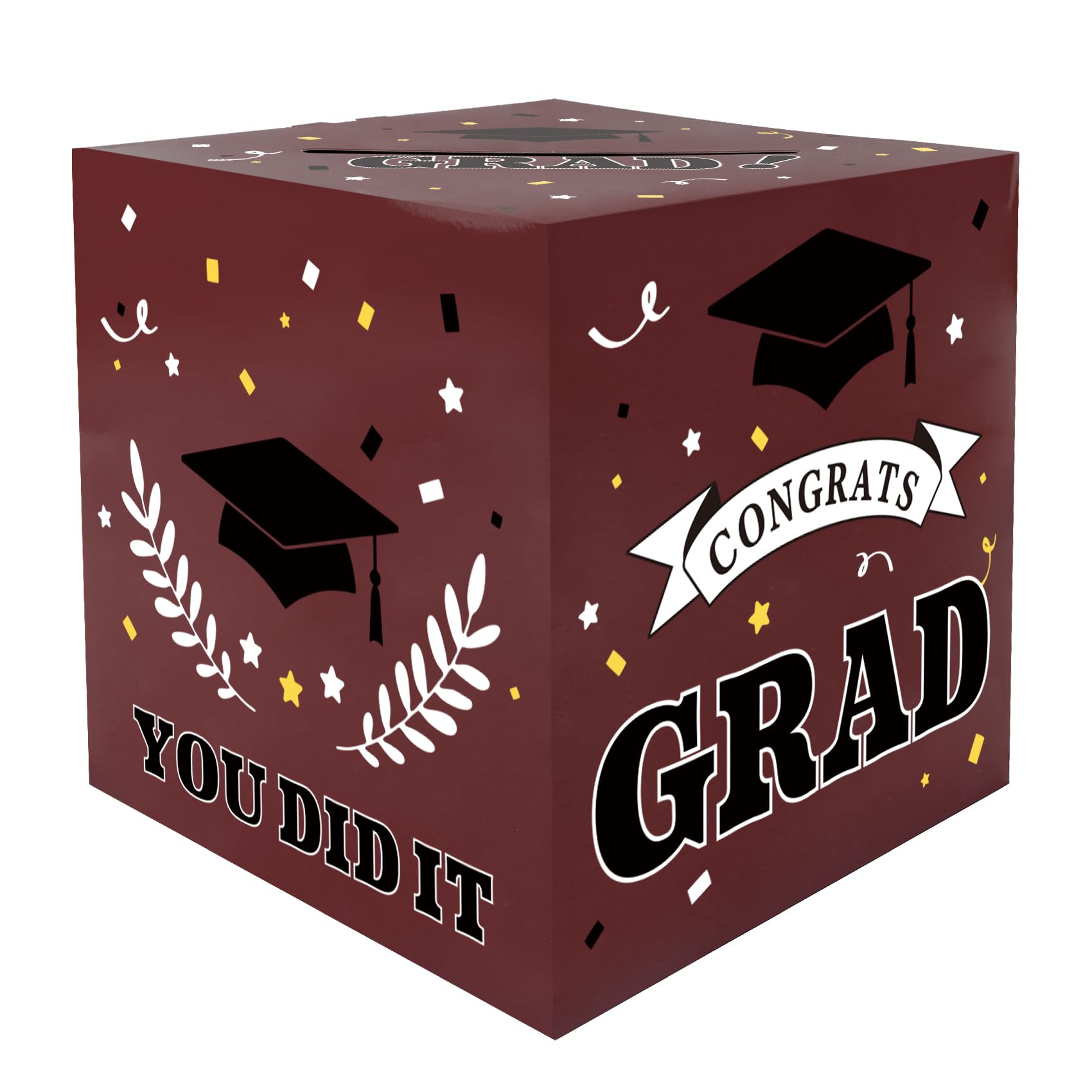 2025 Graduation Card Box, Maroon, 9x9x14 inches, Class of 2025 Graduation Gift Money Box, Party Favors Supplies