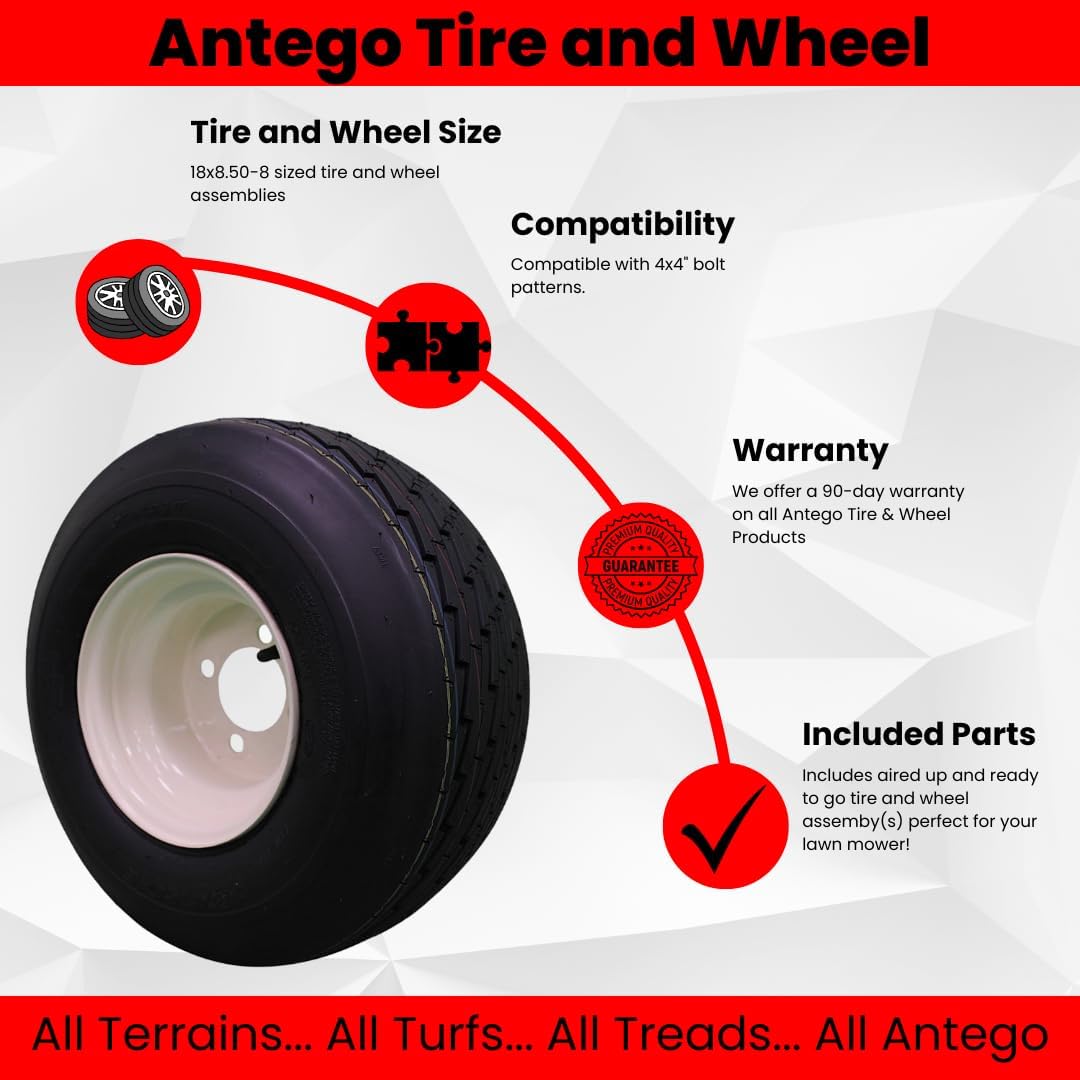 Antego Tire & Wheel 18x8.50-8 Golf Cart Tires on 8x7 Golf Cart Wheels (Rims) Beige Assemblies for Golf Carts (Set of 4) - Compatible with all standard golf carts such as: EZGO, YAMAHA, and Club Car