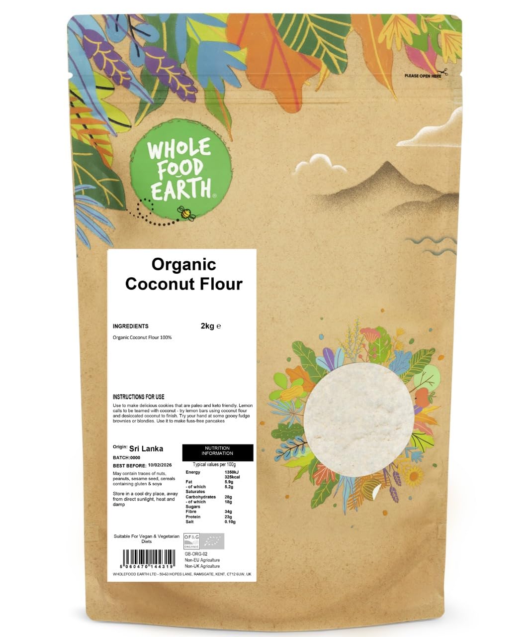 Wholefood Earth Organic Coconut Flour – 2 kg | GMO Free | Vegan | High Fibre | Certified Organic