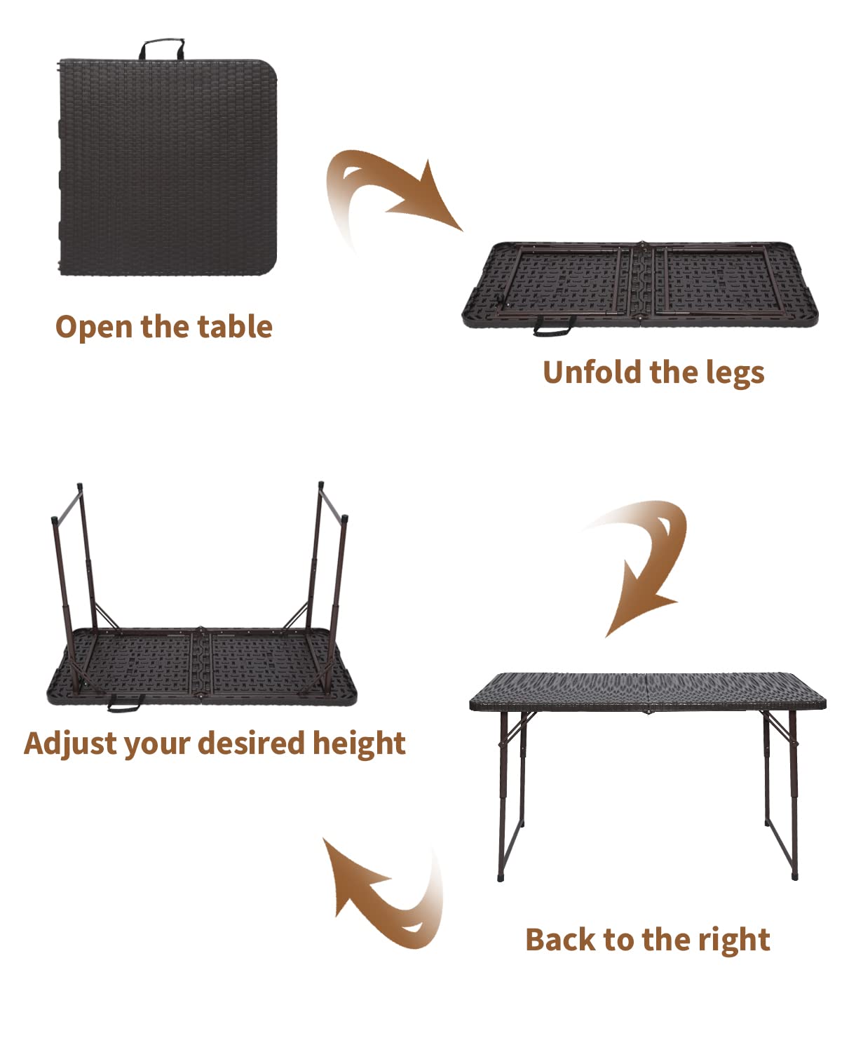 Picnic Table Outdoor 4 Foot, Portable Folding Table Adjustable Height