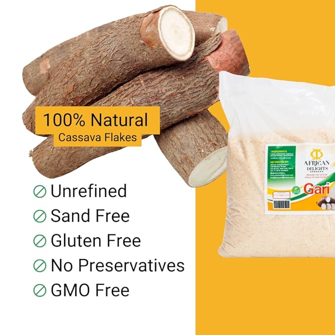 African Delights Ghana White Gari 5 lb - Garri de Yuca 100% Natural miniatura 8