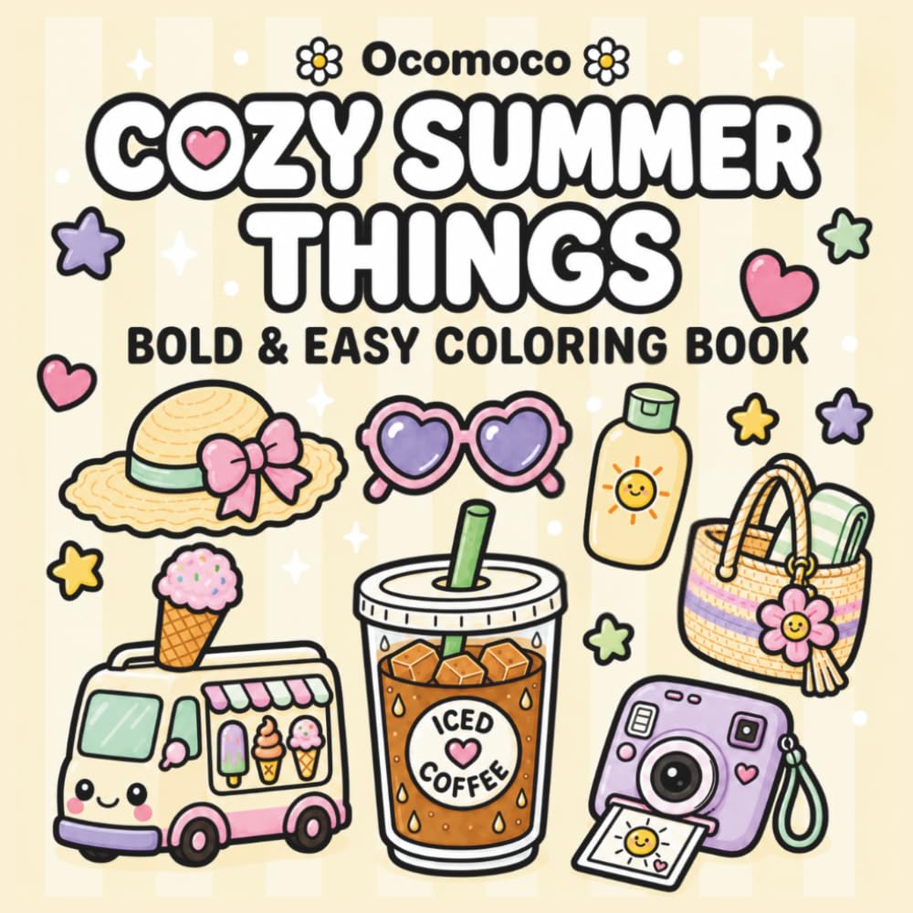 Cozy Summer Things: Bold & Easy Coloring Book for Adults and Teens | Cute Beach Essentials, Summer Drinks & Snacks for Stress Relief (Bold & Relaxing Coloring)