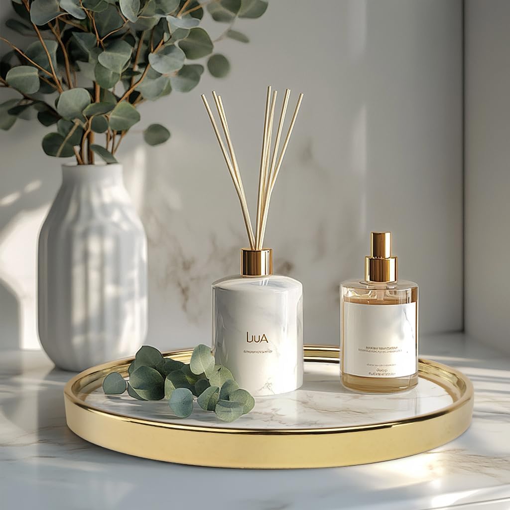 Vanity Perfume Round Decorative Storage Tray - White Circular Organizer for Bathroom, Bedroom Countertop - Dresser Tray for Perfume, Lotion Bottle, Cosmetics