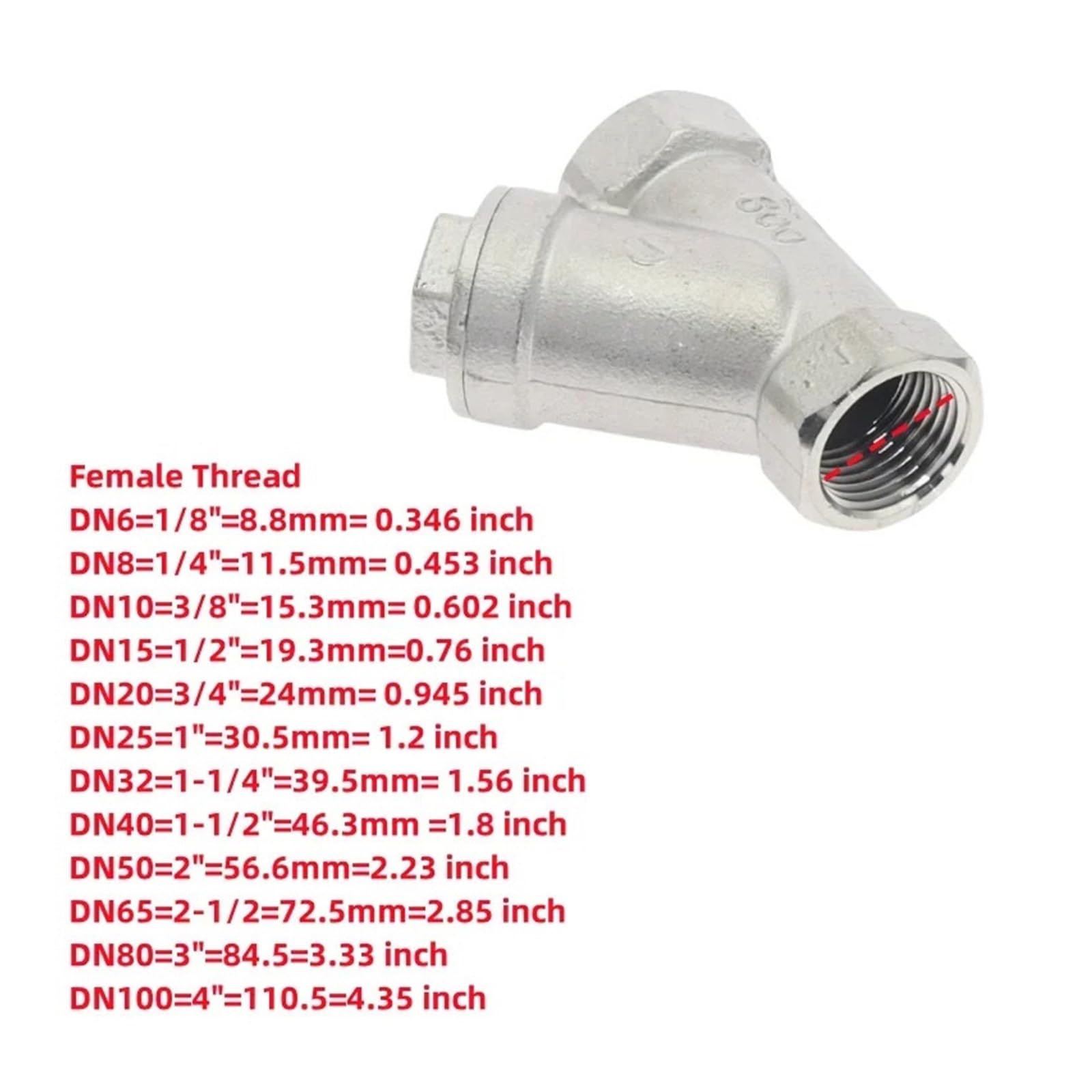 1/4 "3/8" 1/2 "3/4" 1 "1-1/2" 2 "-4" BSP Hilo Femenino 304 Acero Inoxidable en línea Y Tipo Filtro válvula de Filtro Agua Gas 80 Malla(3")