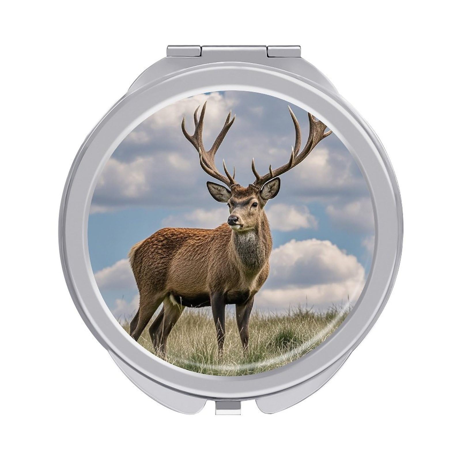 FekiLoot Elk Travel Makeup Mirror for Women Folding Portable Hand Compact Mirrors Small Round Vanity Mirror 1X/2X Magnifying Metal Pocket Makeup Mirrors