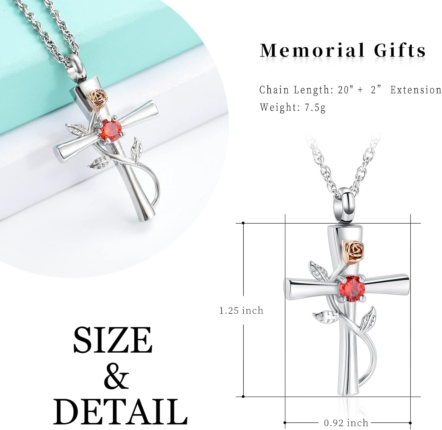 shajwo Cross Urn Necklace for Ashes Birthstone Rose Flower Cremation Jewelry for Women Gilrs Keepsake Memorial Ashes Pendant - Image 2