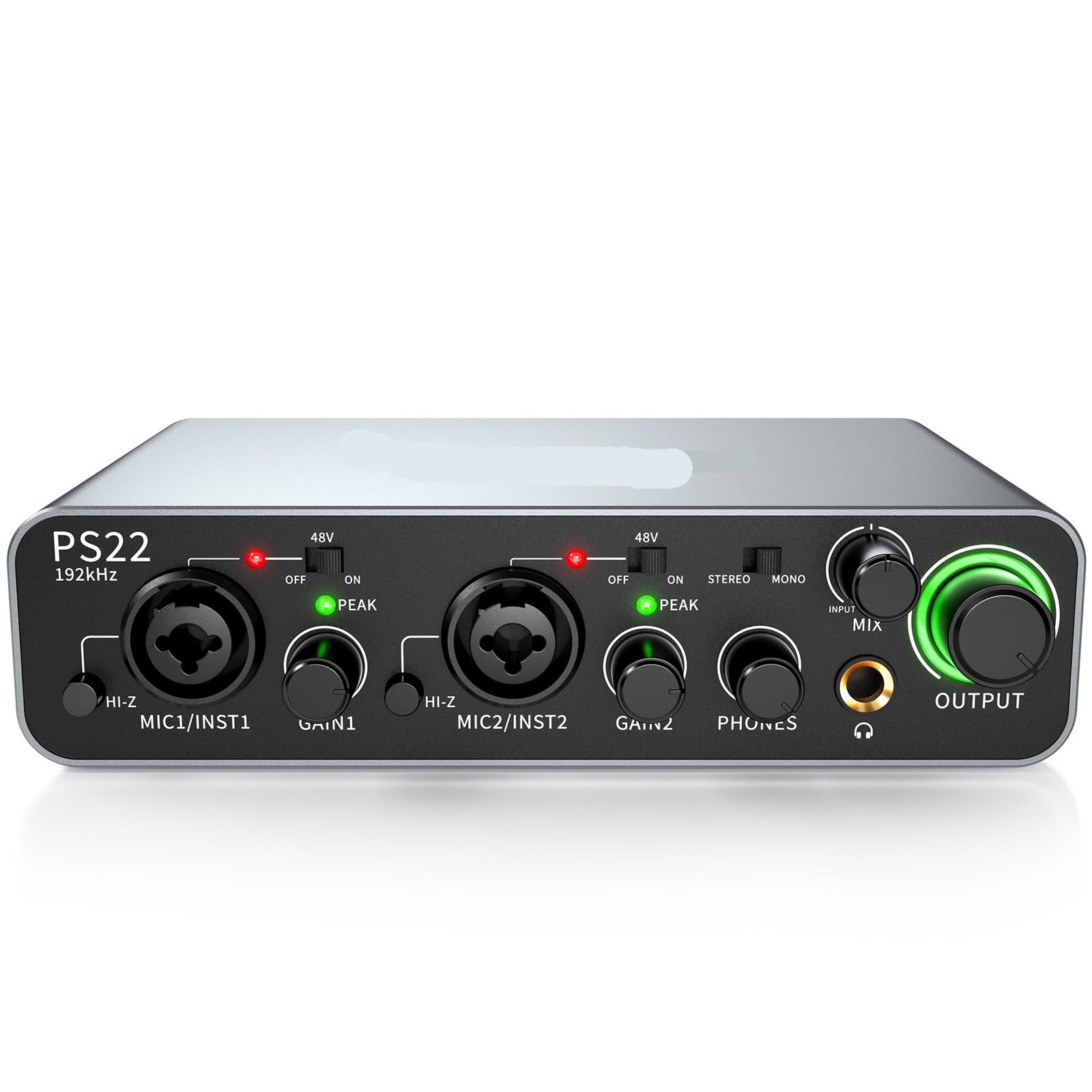Interfaz de audio for PC, preamplificador profesional de 60 dB, 24 bits 192 kHz, interfaz USB dual