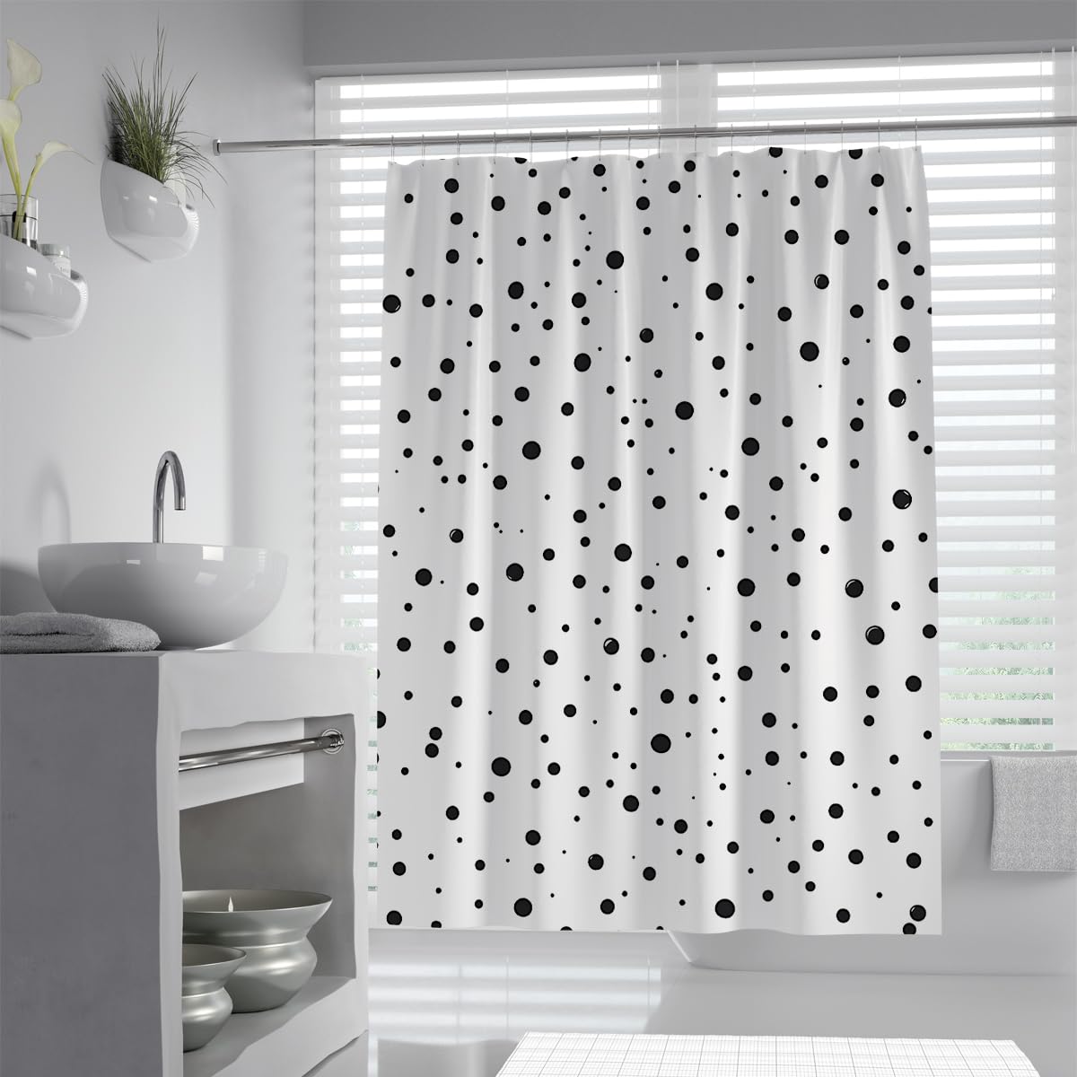 UIRINGART Contemporary Speckled Dots Shower Curtain W180xL200cm Modern Abstract Geometric Circles Pattern Waterproof Anti Mould Guest Toilet Bathroom Screen With Hook
