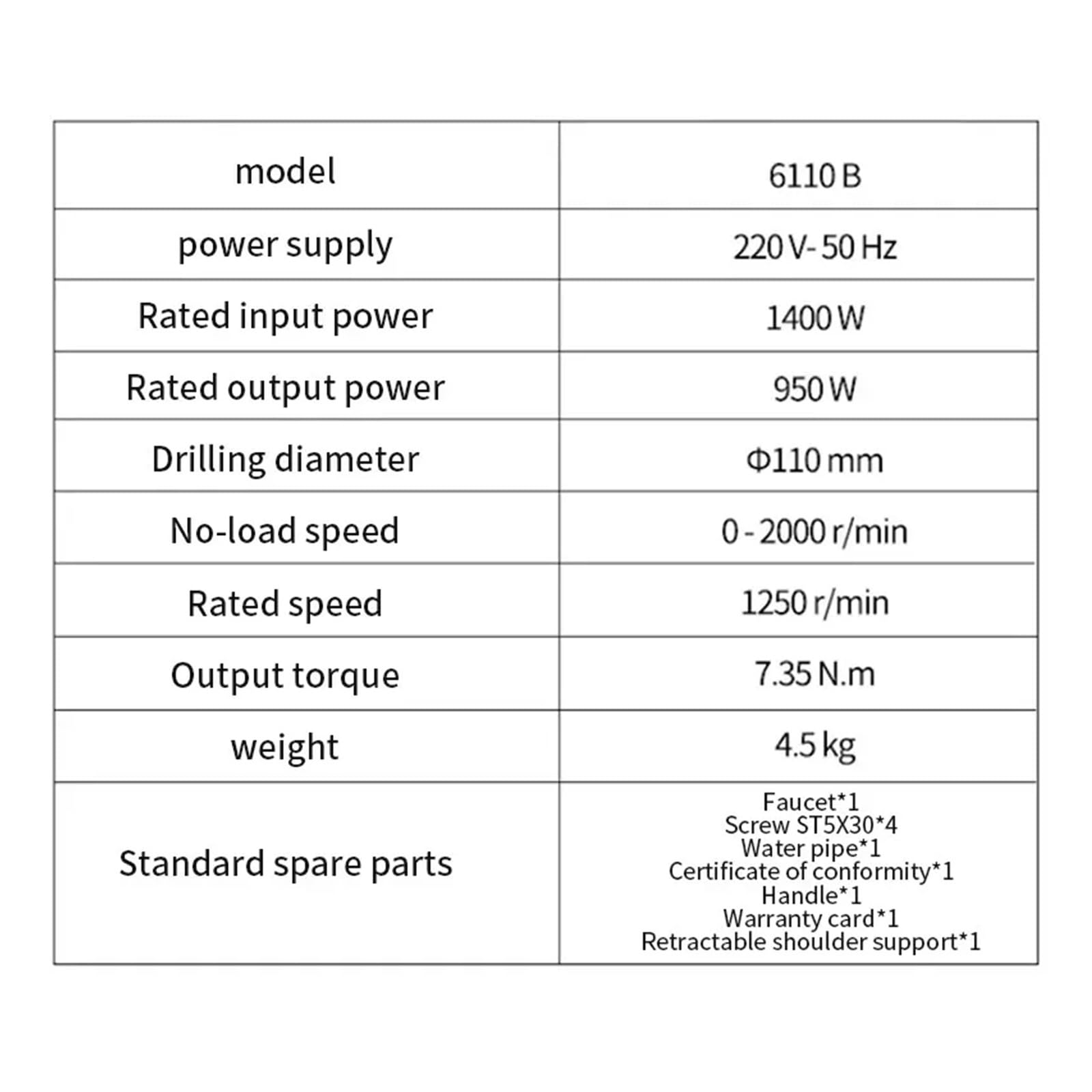 Taladro de agua de diamante, taladro de inniería eléctrica de alta potencia de 1400W, máquina perforadora de pared, cortador de tubos de perforación de agujeros de doble propósito