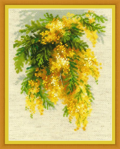 Image of RIOLIS - Mimosa 1615, Floral Cross Stitch Kits 7 inch x 9 inch, Cross Stitch Kits for Beginners & Advanced, Crossstitching Kit Adult, Embroidery Counted Stitching Kit