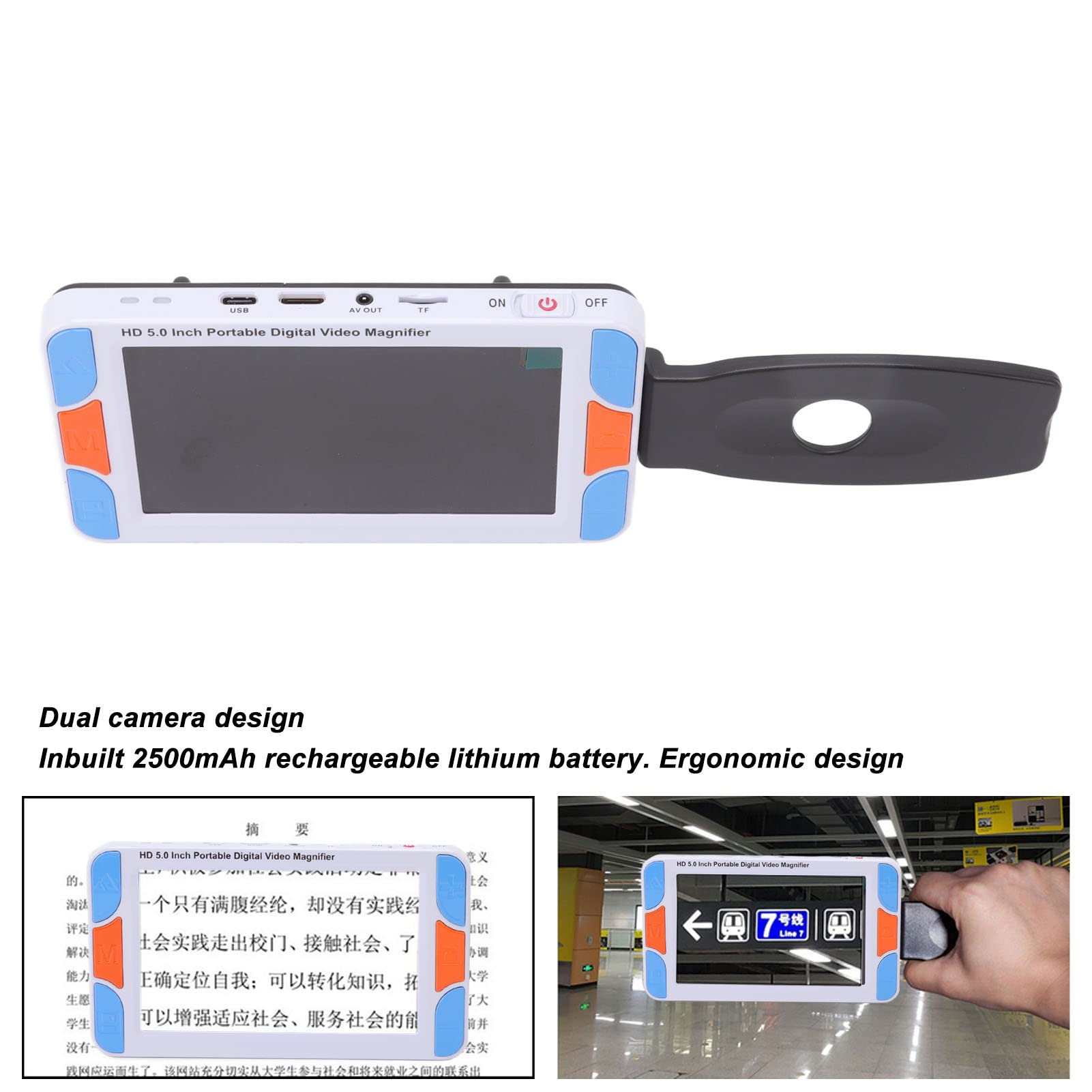 Przenośna Lupa Cyfrowa, 5-calowy Kolorowy LCD 800x480 Przenośna Lupa Cyfrowa od 3X do 48X Elektroniczna Pomoc w Czytaniu, Podwójny Aparat z Blokadą Ekranu Elektroniczna Lupa, 100-240 V(EU)