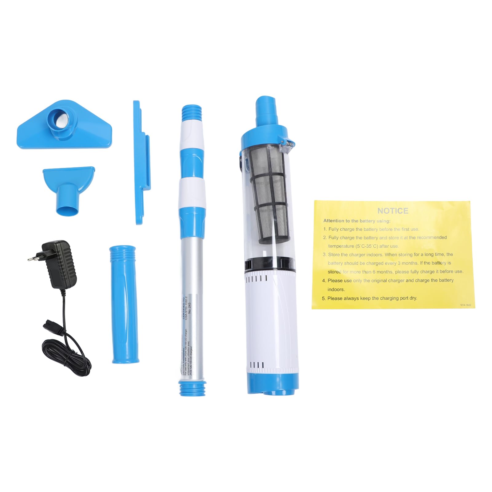 Cryfokt Aspirateur de Piscine à Main sans Fil 3 en 1, Rechargeable IPX7, étanche, Autonomie de 1,5 H, avec 3 Têtes de Rechange, élimination Puissante des Débris pour Les Débris de Sable (Prise UE)