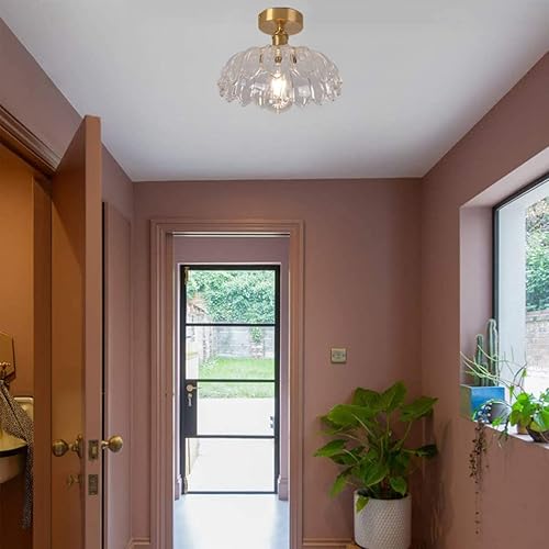 Miniatura 5 de Auwieou - Moderna lámpara de techo semiempotrada de latón industrial de vidrio cerca del techo con pantalla de piña de vidrio, decoración de