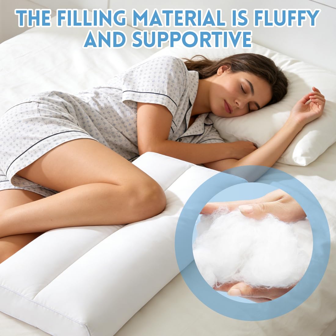 Almohada ortopédica de algodón de 12 cm para dormir de lado, almohada ortopédica de piernas de espuma viscoelástica para aliviar el dolor de cadera, rodilla y espalda