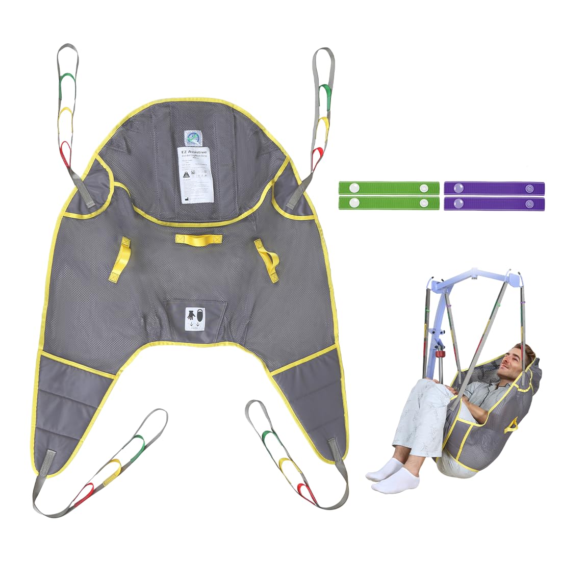 Ehucon Patient Lift Geteilter Bein-Gurt mit Lendenstütze, Patientenhubgurt für Transfer, Lagerung und Heben, Tragfähigkeit 500 lbs (Purpurgrau, Mittel)