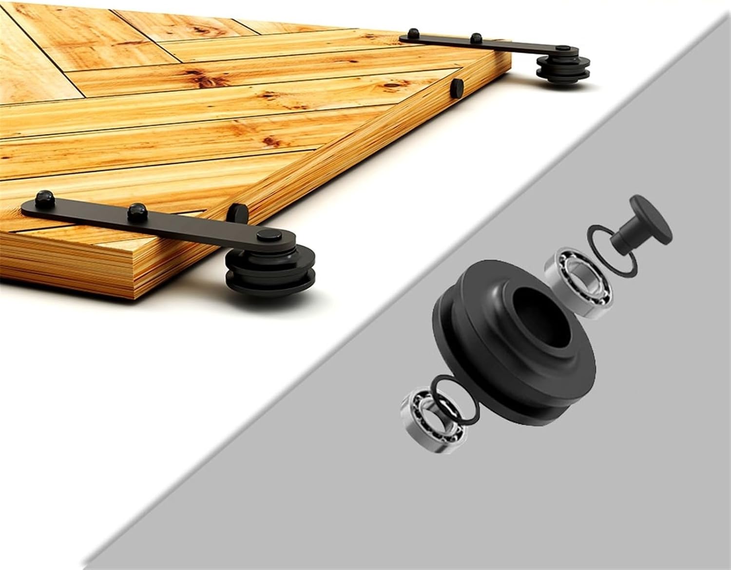 Hardware Full Extension Side Mount Drawer Slides Sliding Barn Door Hardware Kit 4FT-16FT Rail Closet Basic I Roller Track Industrial System for Single Wood(2 Rollers NO RTAIL)