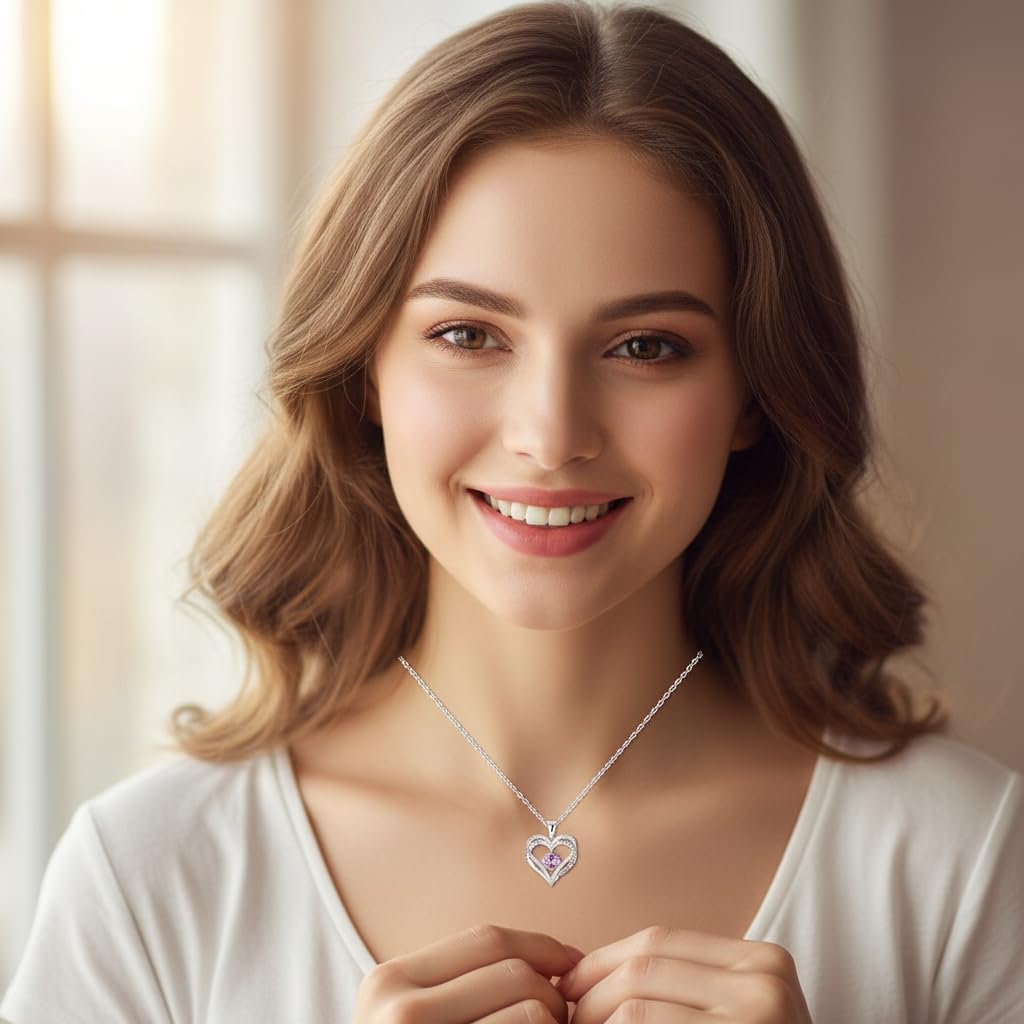 Birthstone Heart Necklace for Women Wife Girlfriend Mom Daughter Gifts S925 Silver Jewelry For Anniversary Rose Gold Gifts For Birthday Christmas Mothers Valentines Day - Image 6