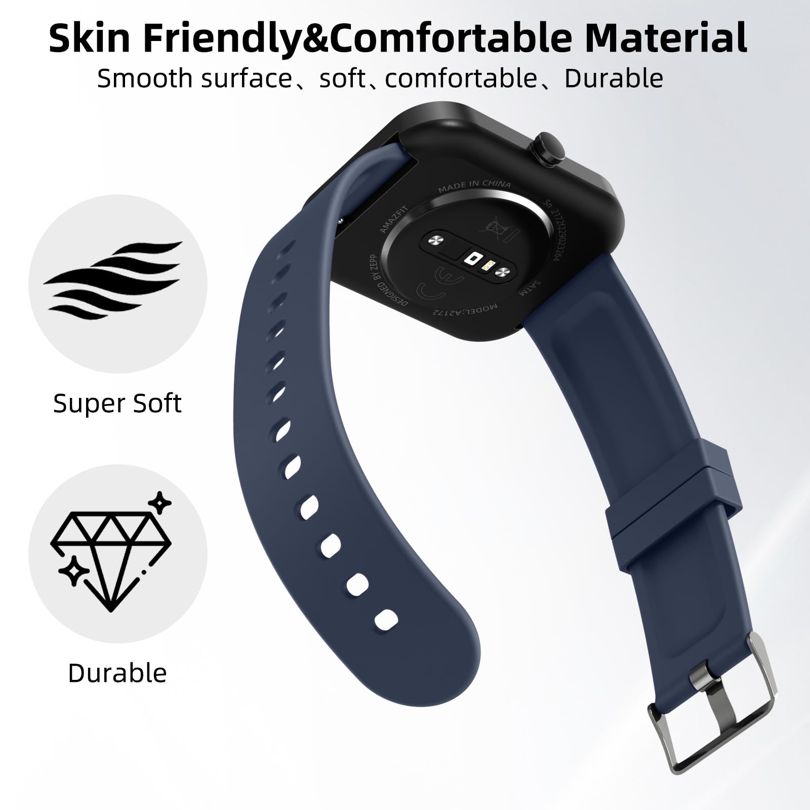 Cinturino Silicone Ricambio Per Amazfit Bip 3/GTS 4 Mini/GTR 42mm E Molti Altri. Larghezza 20 Mm, Sgancio Rapido, Morbido E Colorato.