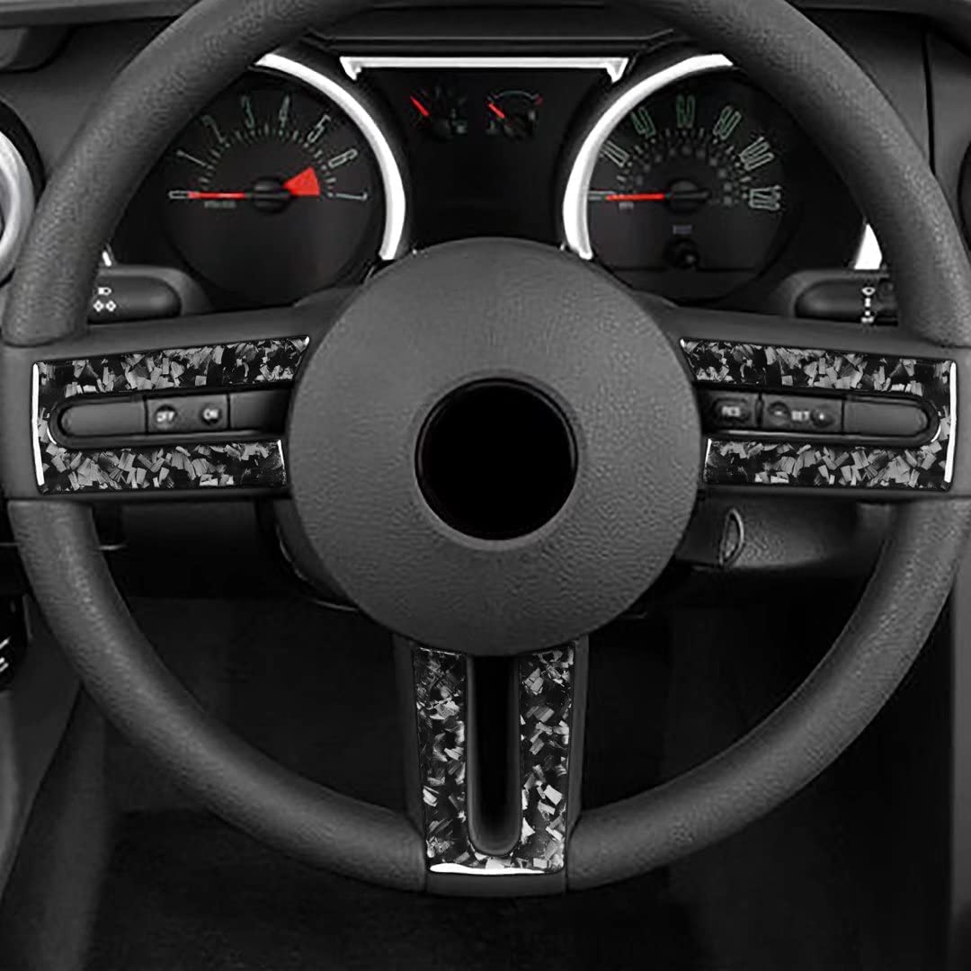 Carbon Fiber car Interior Accessories 3pcs/Set Steering Wheel Cover Decorative Stickers for Ford Mustang GT S197 2005-2009 (Forging Pattern)