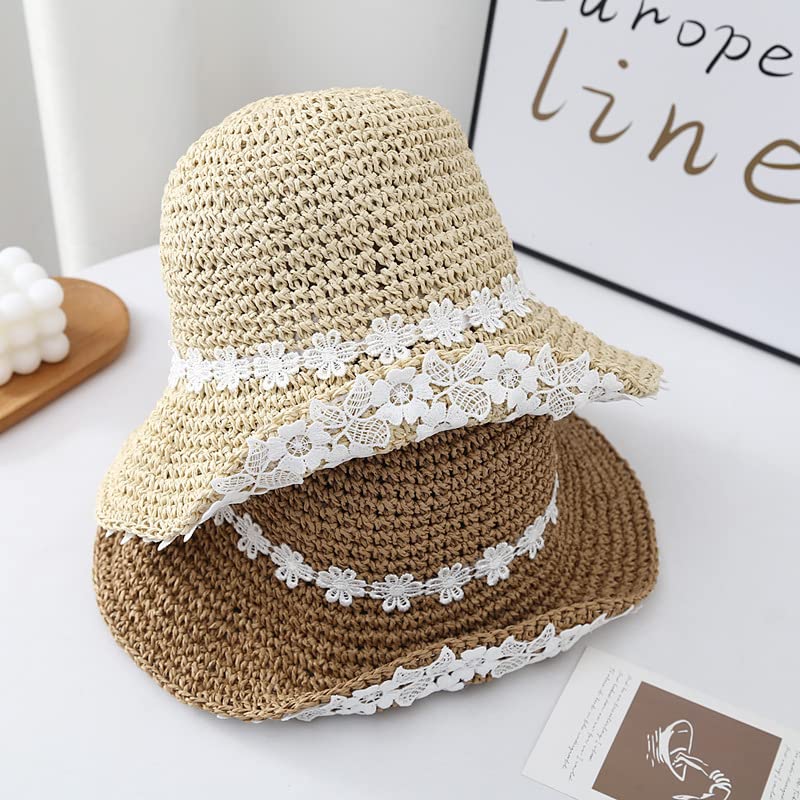 Cappello da Sole Estivo da Donna, Piccolo, Fresco, Pieghevole, in Paglia, con Fiori, per la Spiaggia, a Tesa Larga