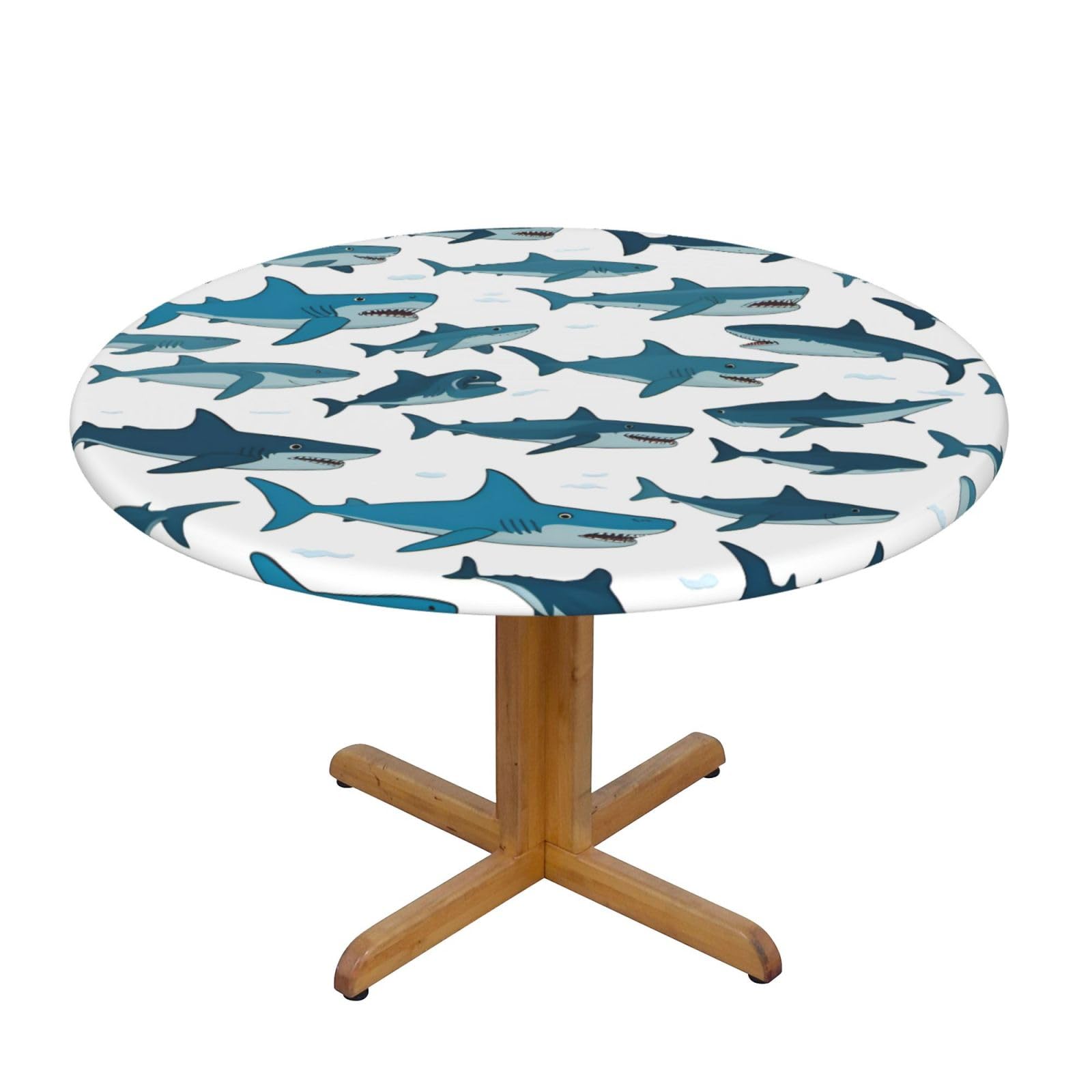 Shark Pattern With Various Gestures Print Wipe Clean Oval Tablecloth Stain-Resistant Dining Table Accessories Table Protector For Home