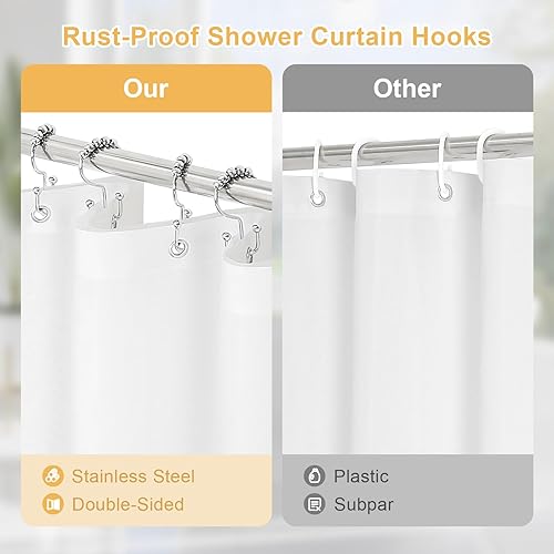 Miniatura 4 de Juego de cortina de ducha 3 en 1, cortina de ducha beige de punto gofre y forro de PEVA con 12 ganchos de cortina de ducha de acero inoxidable,