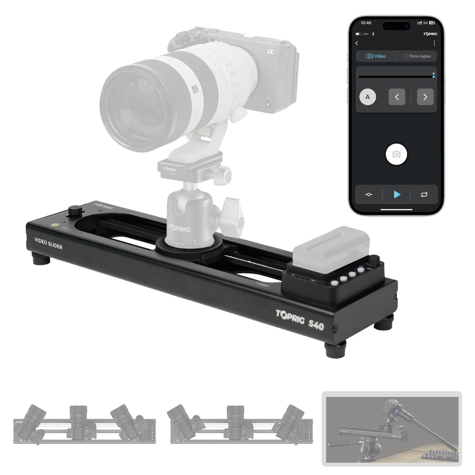Toprig Accsoon Kamera-Videoschieber S60, verstellbar, 60 cm, motorisiert mit voller Tastensteuerung, 120° Panorama-Aufnahmen, unterstützt App, Bär 4 kg horizontal, Bluetooth-Verbindung (AA-S01M/S60)