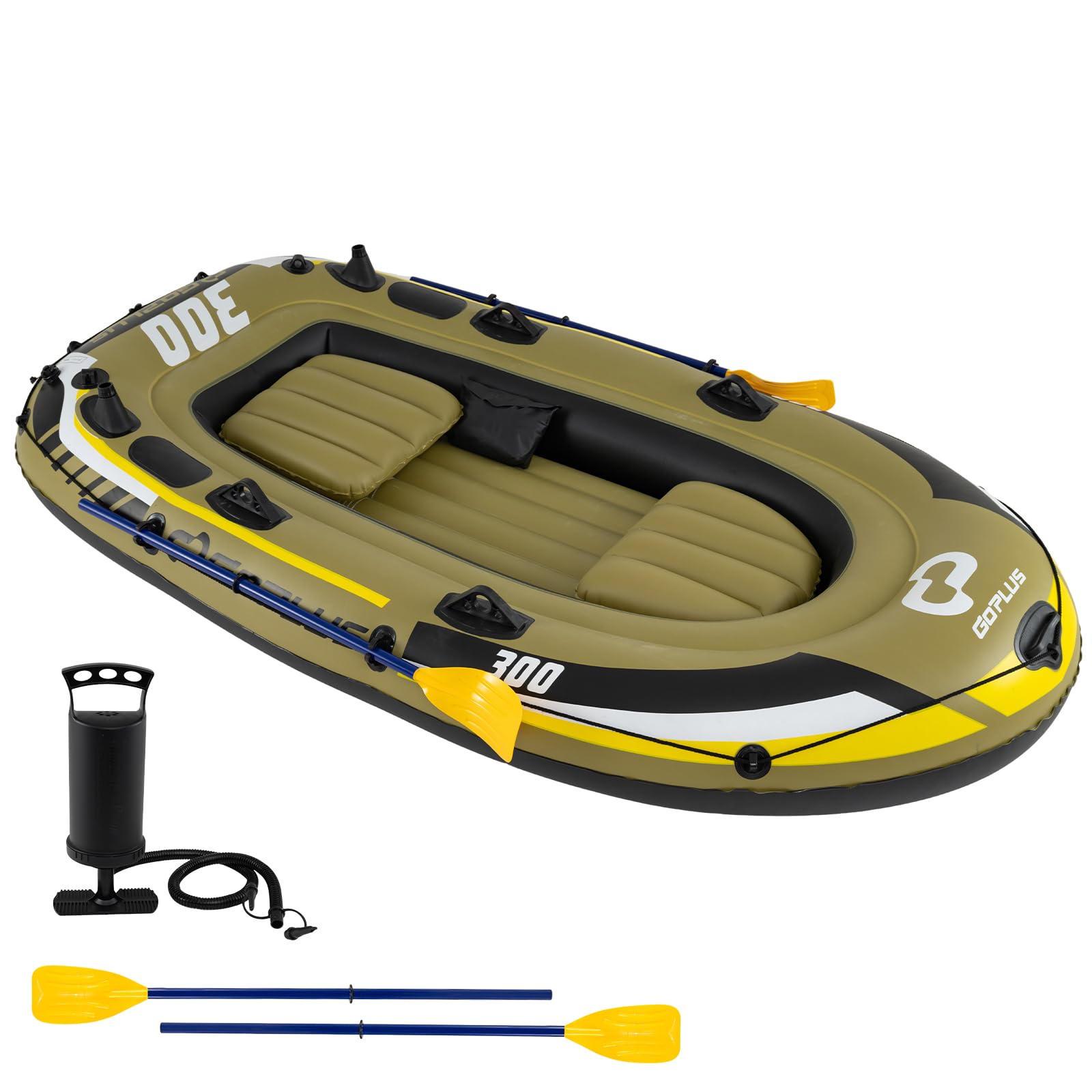 COSTWAY Schlauchboot für 2 Personen, aufblasbares Boot mit 2 Paddeln, Handpumpe, Fischmaßbändern & Angelrutenhaltern, 252 x 125 x 40 cm