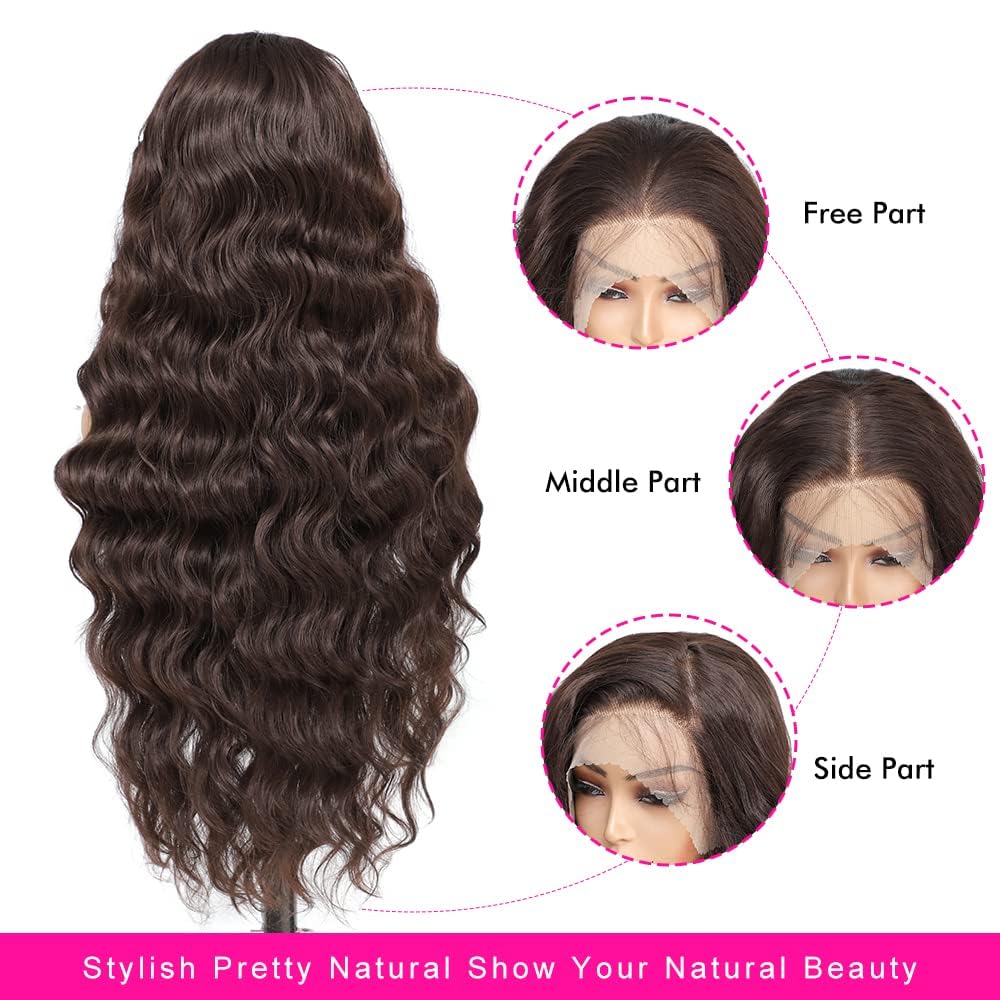 X-Tress 13x6 HD Swiss Lace Front Wig Glueless for Women 32 Inch Body Wave Human Hair touch feeling Wig Chestnut Brown - Image 4