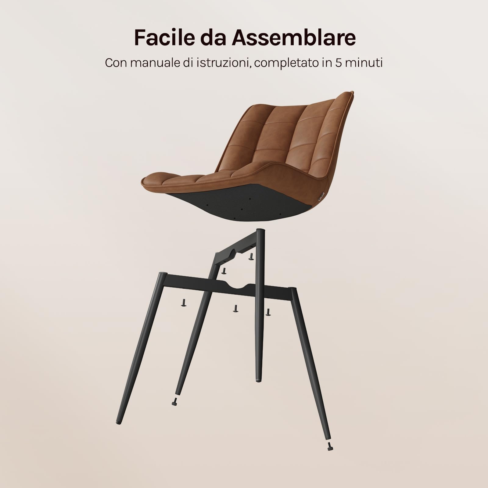 WOLTU Sedie da Pranzo con Schienale senza Braccioli Sgabello in Ecopelle per Cucina Marrone Chiaro