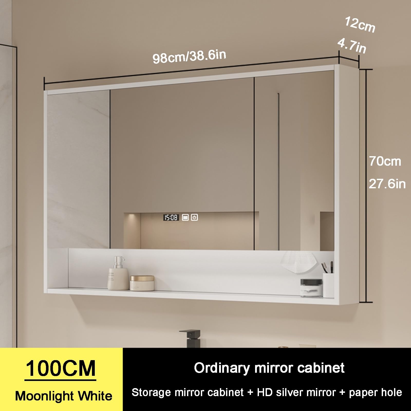 Nowoczesna naścienna szafka łazienkowa z lustrem - Slish 100 cm x 70 cm Sto Solut do przestrzeni nizowanych - Sk Design do współczesnych łazienek