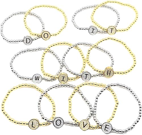 Vista 6 de by you - Pulseras con iniciales para mujer, 26 letras del alfabeto, dije redondo, acero inoxidable, oro y plata