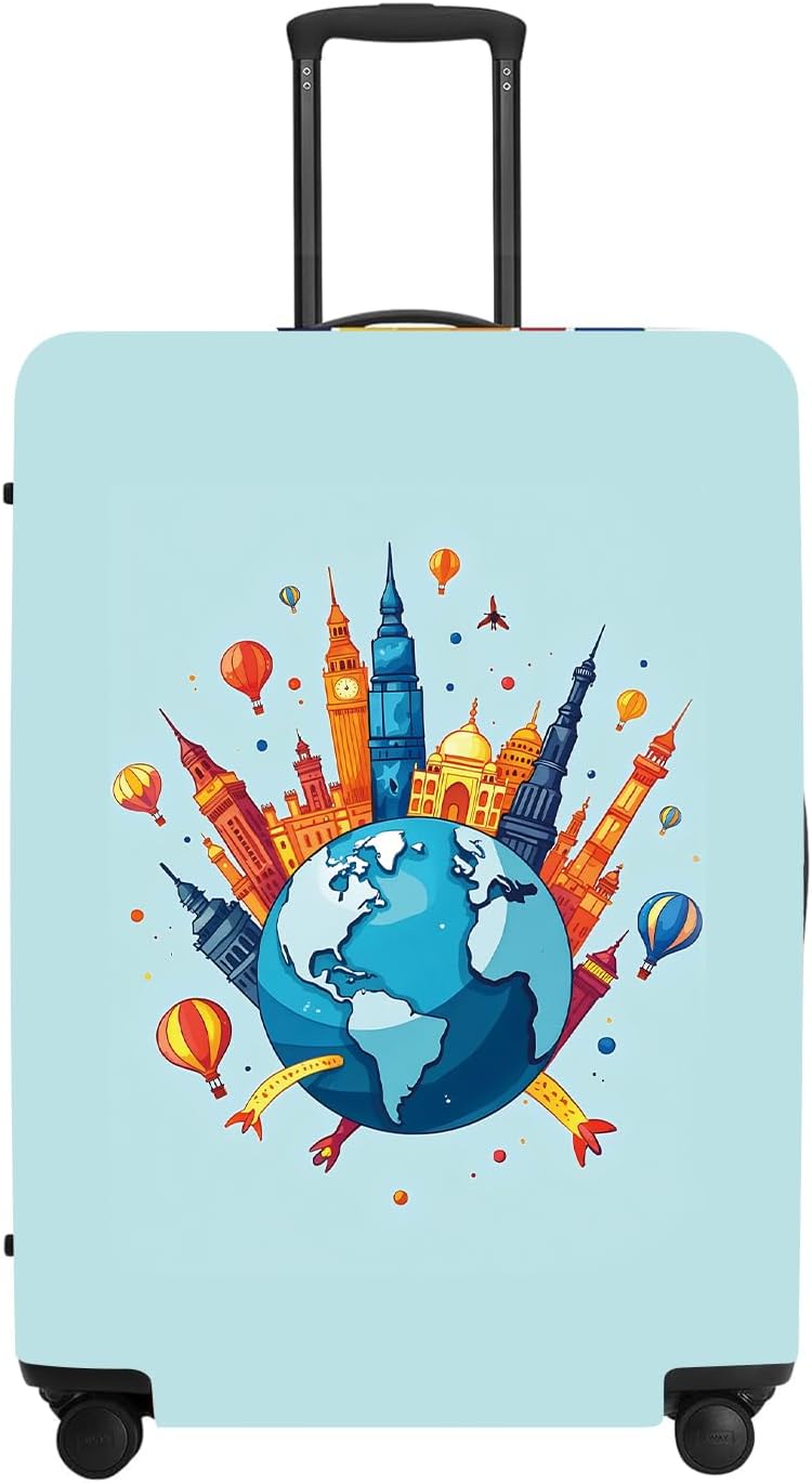 Travel Luggage Cover, Washable Suitcase Protector with Architecture & “Time to Travel” Anti-scratch for 32",34"Bag