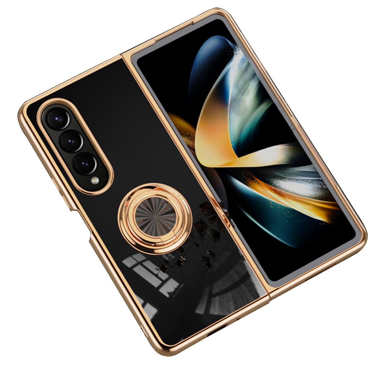 Asuwish Phone Case for Samsung Galaxy Z Fold 4 5G 2022 Cover and Magnetic Ring Holder Stand Kickstand Slim Hybrid Silicone Cell Accessories Protective ZFold4 Z4 Fold4 4Z ZFold45G G5 Women Men Black