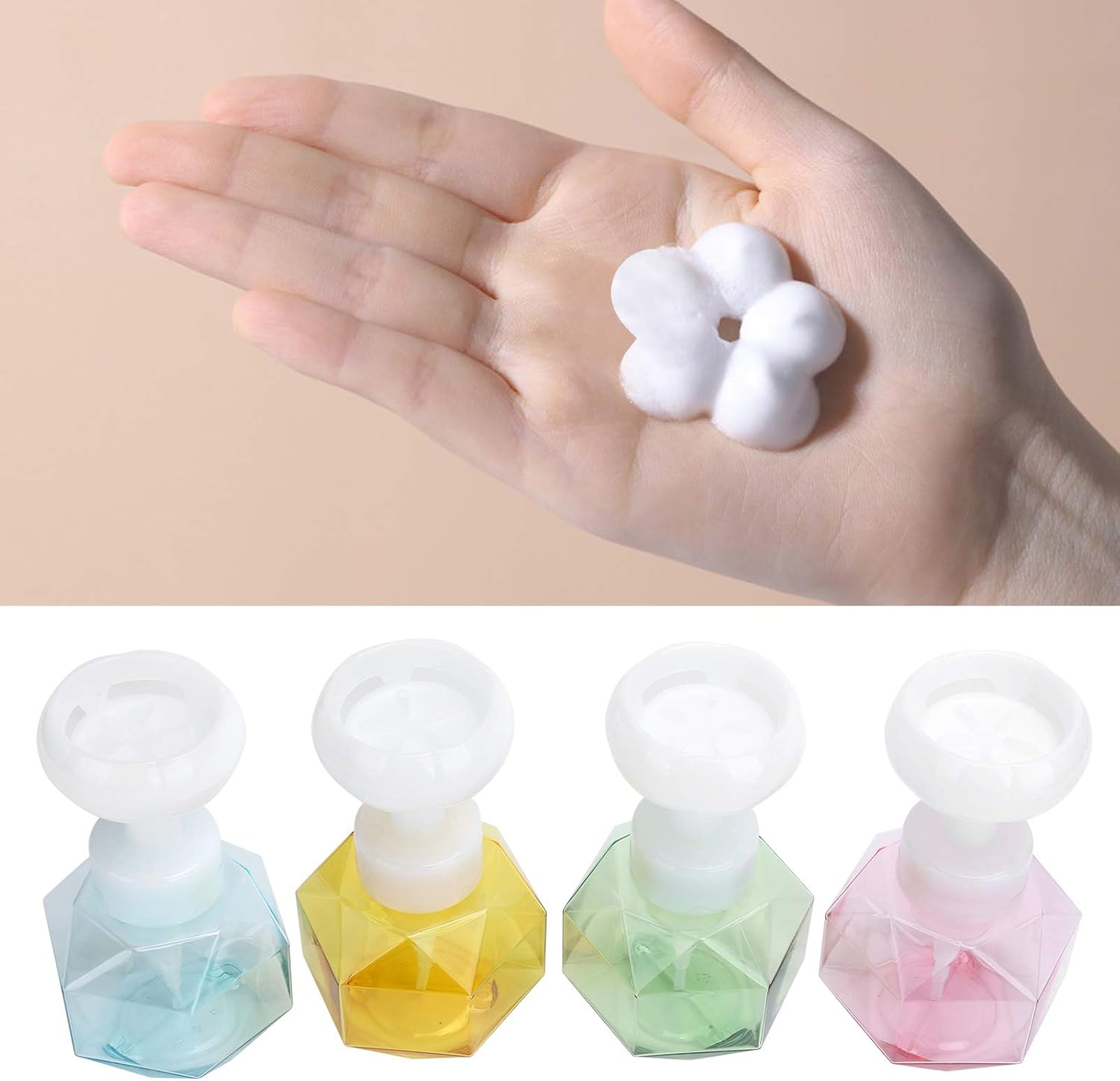 4Pcs Flower Shape Foaming Liquid Bottle 300ml Refillable Pink Bathroom Dispenser for Home, Kitchen Toilet Cute Mini Pump for Vanity Sink