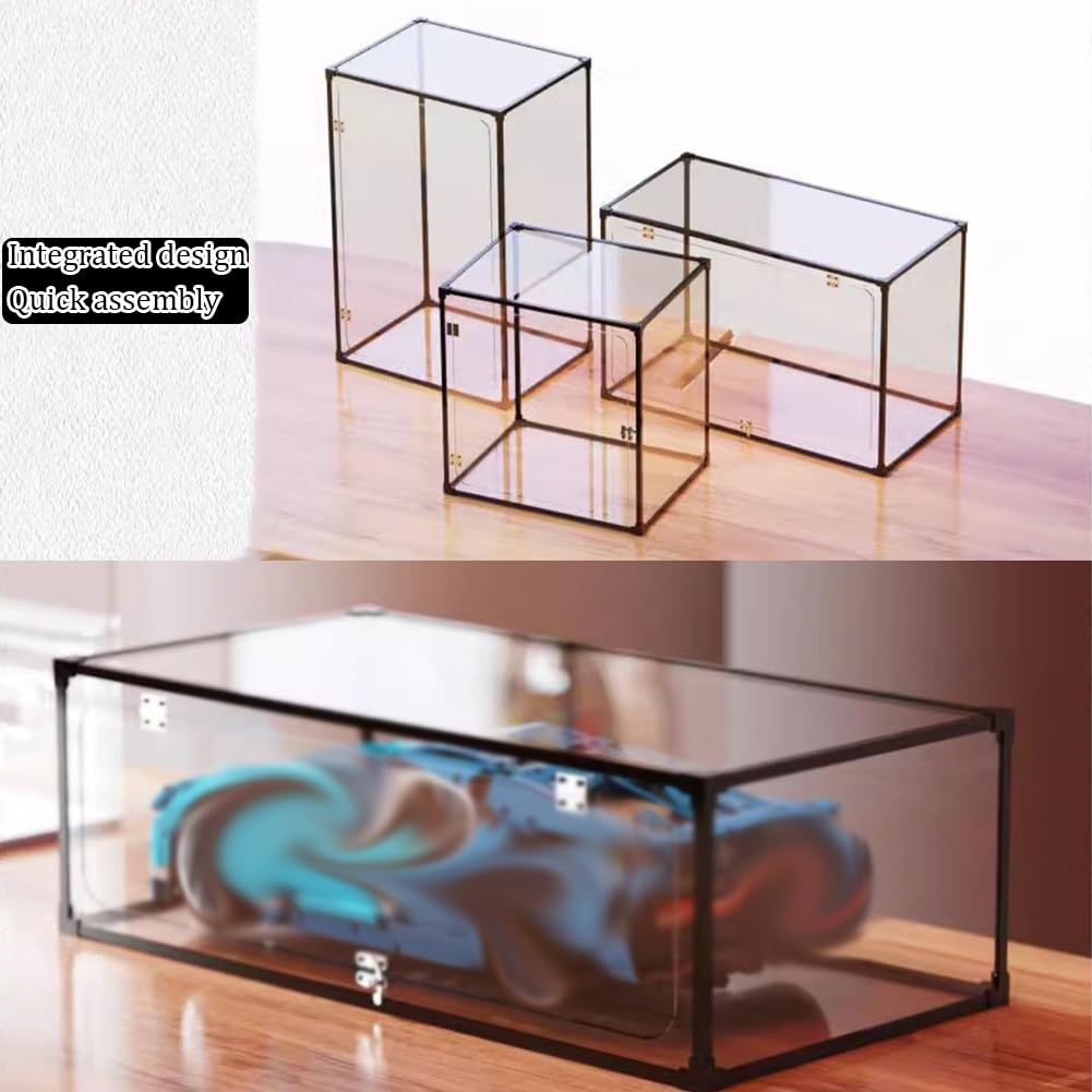 Vitrina Acrílico Transparente, Soporte Exhibición Vertical Ensamblable con Cerraduras Puerta Metal, Vitrina Protectora Apilable para Modelos Figuras Automóviles | Montaje de vitrina expositora vertical puerta cerradura; vitrina protectora apilable figuras