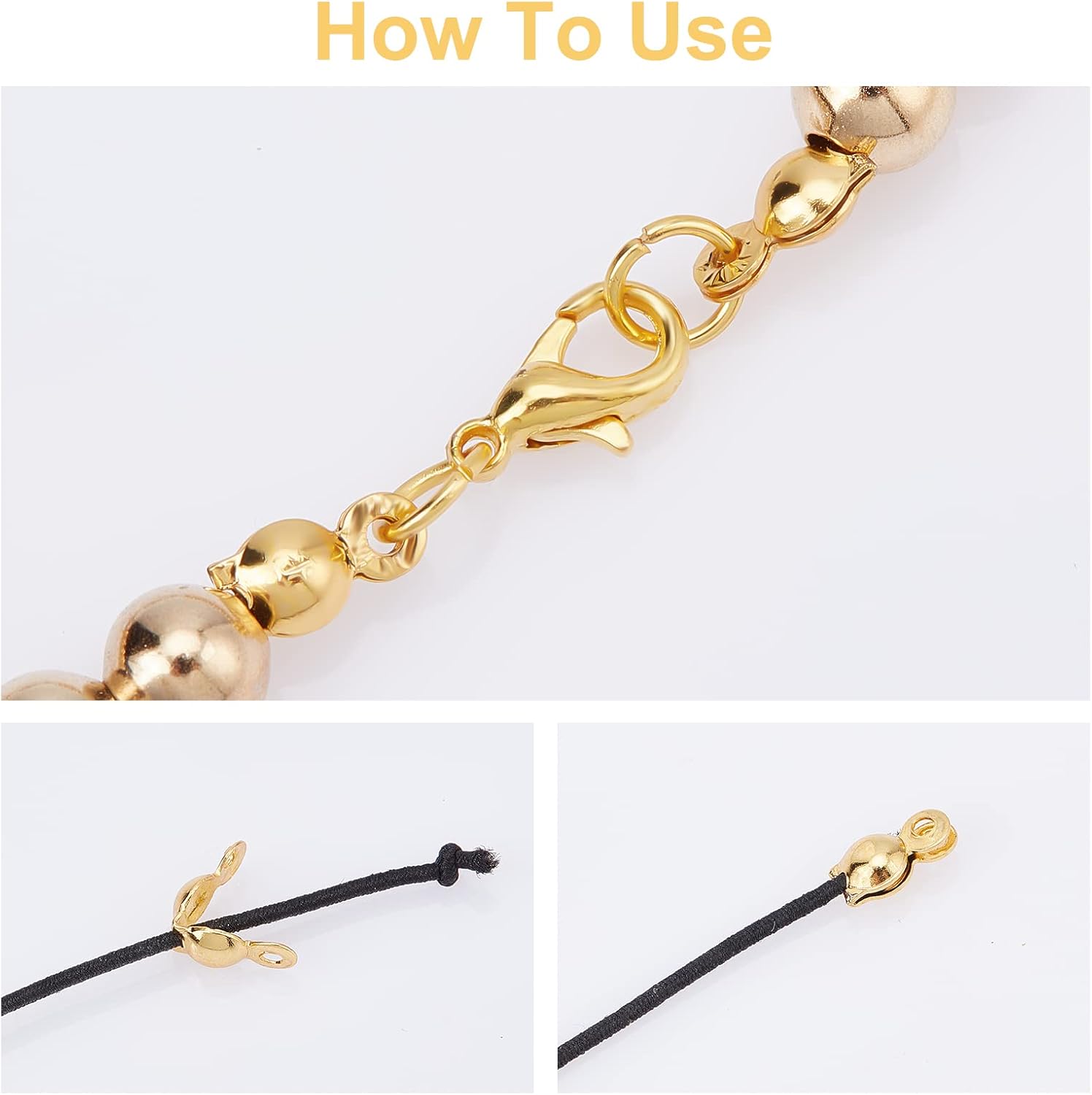 CHGCRAFT 100pcs 304 Stainless Steel Bead Tips Golden Calotte Ends Clamshell Knot Cover for Knots & Crimp Findings Jewelry Making DIY Craft, 8x4mm - Image 7