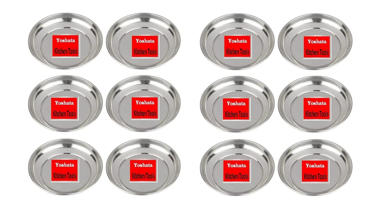 Yoshata Stainless Steel Dessert Plates(Diameter: 5 inches, Height: 1 inches) Widely Used for Serving Snacks,Sweet Dishes Small appetizers Pack of 12