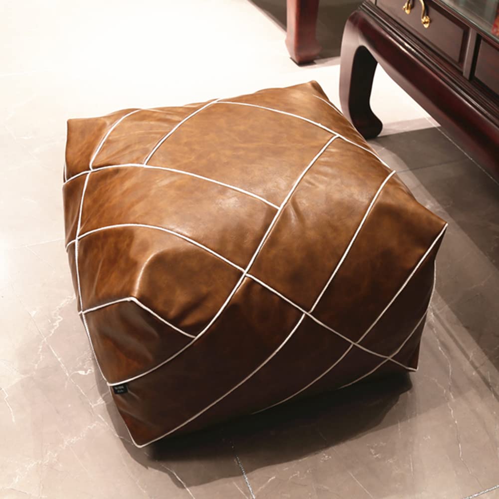 20.47" x 14.96" Unstuffed Faux PU Leather Moroccan Pouf Cover Storage Ottoman Pouf Cover Square Floor Cushion Cover Footstool Pouf Cover for Living Room Coffee