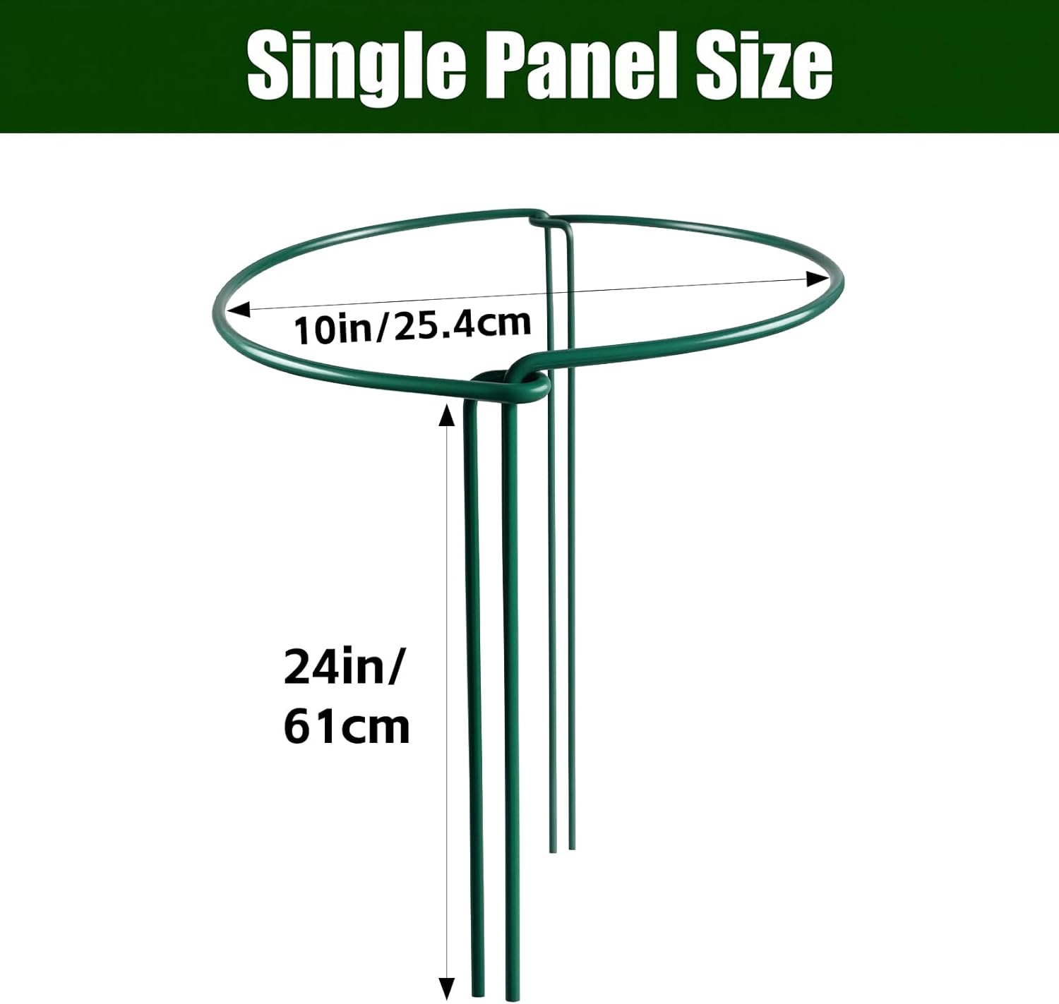 Thealyn 10 Pack Plant Support Stakes, 10" W x 24" H Metal Peony Cages and Supports, Rustproof Half Round Garden Plant Stakes for Indoor Outdoor Plants, Hydrangea, Rose, Tomato, Monstera