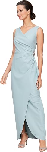 Alex Evenings Women's Slimming Long Side Ruched Dress with Cascade Ruffle Skirt,