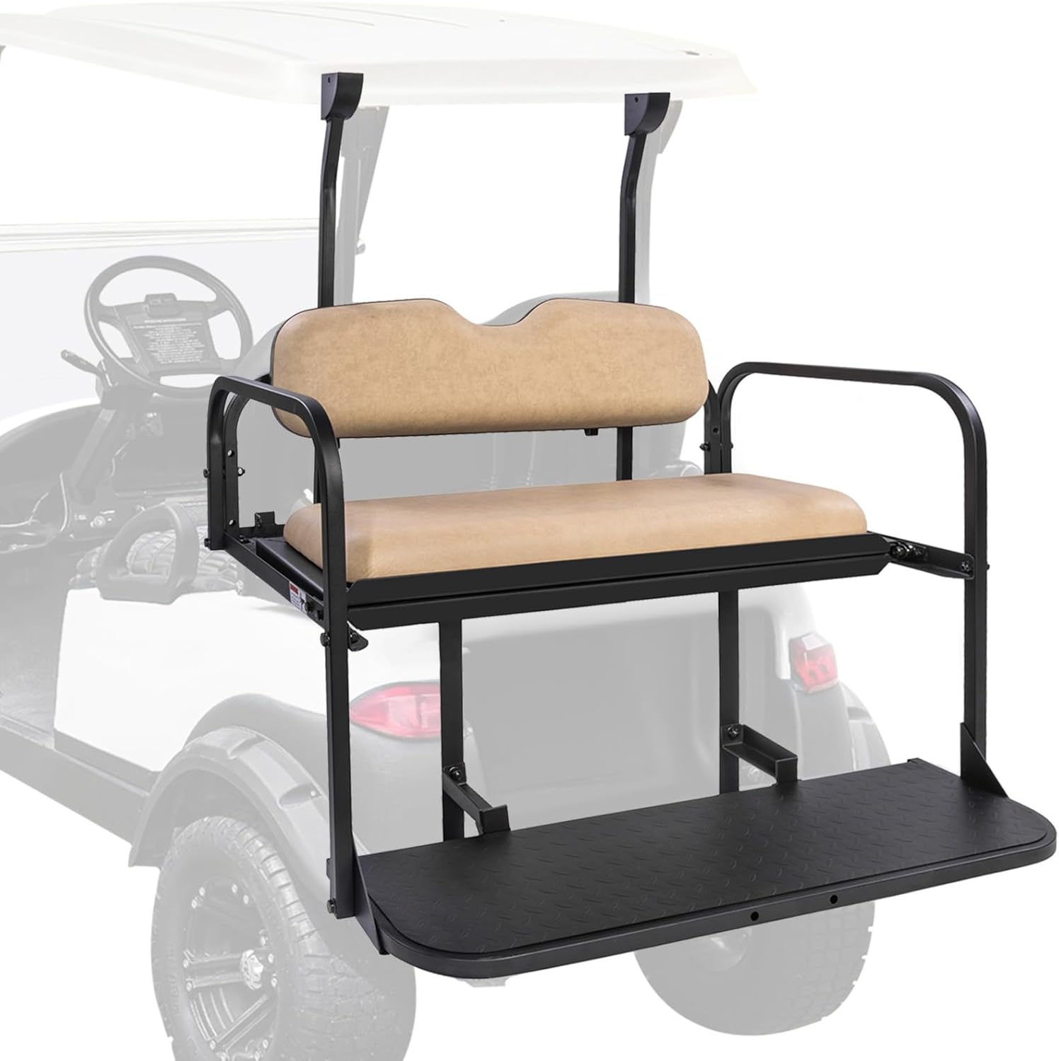 Club Car Precedent Tempo Flip Folding Beige Rear Seat Kit, Compatible with 2004-Up Gas or Electric Models, Beige Cushions, Plastic footrest, Cooler Box Cutout