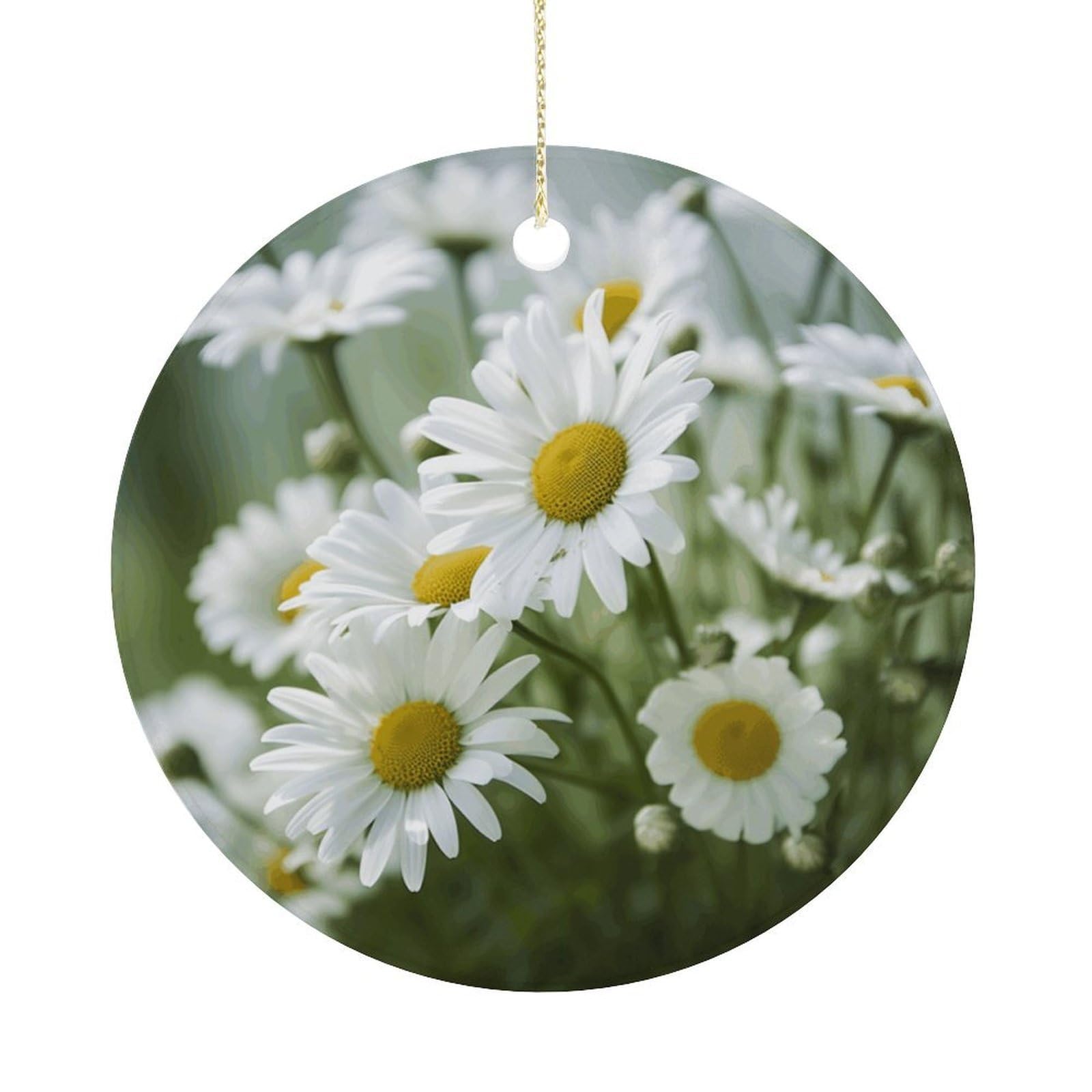 Daisies Flower Christmas Ornaments Colorful Round Ceramic Ornament Christmas Hanging Decor Christmas Tree Decorations Xmas Keepsake for Women Men Xmas Holiday Party