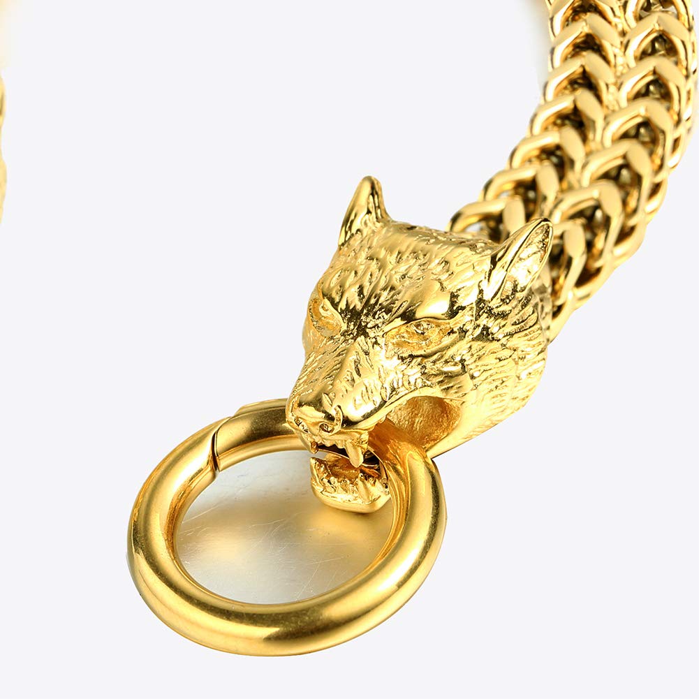 YABEME Viking Double Headed Wolf Fenrir Armband Edelstahl 18 Karat Vergoldet Kubanische Drachenkette Nordic Odin Celtic Pagan Rune Amulett Schmuck Geschenk