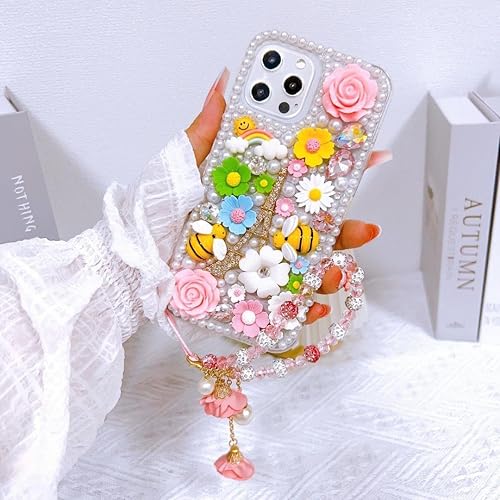 Funda con purpurina para iPhone 11, diamantes de imitación de lujo, con diamantes de imitación de abeja, torre arco iris, perla, 3D, hecha a mano, disponible en Yaxa Colombia