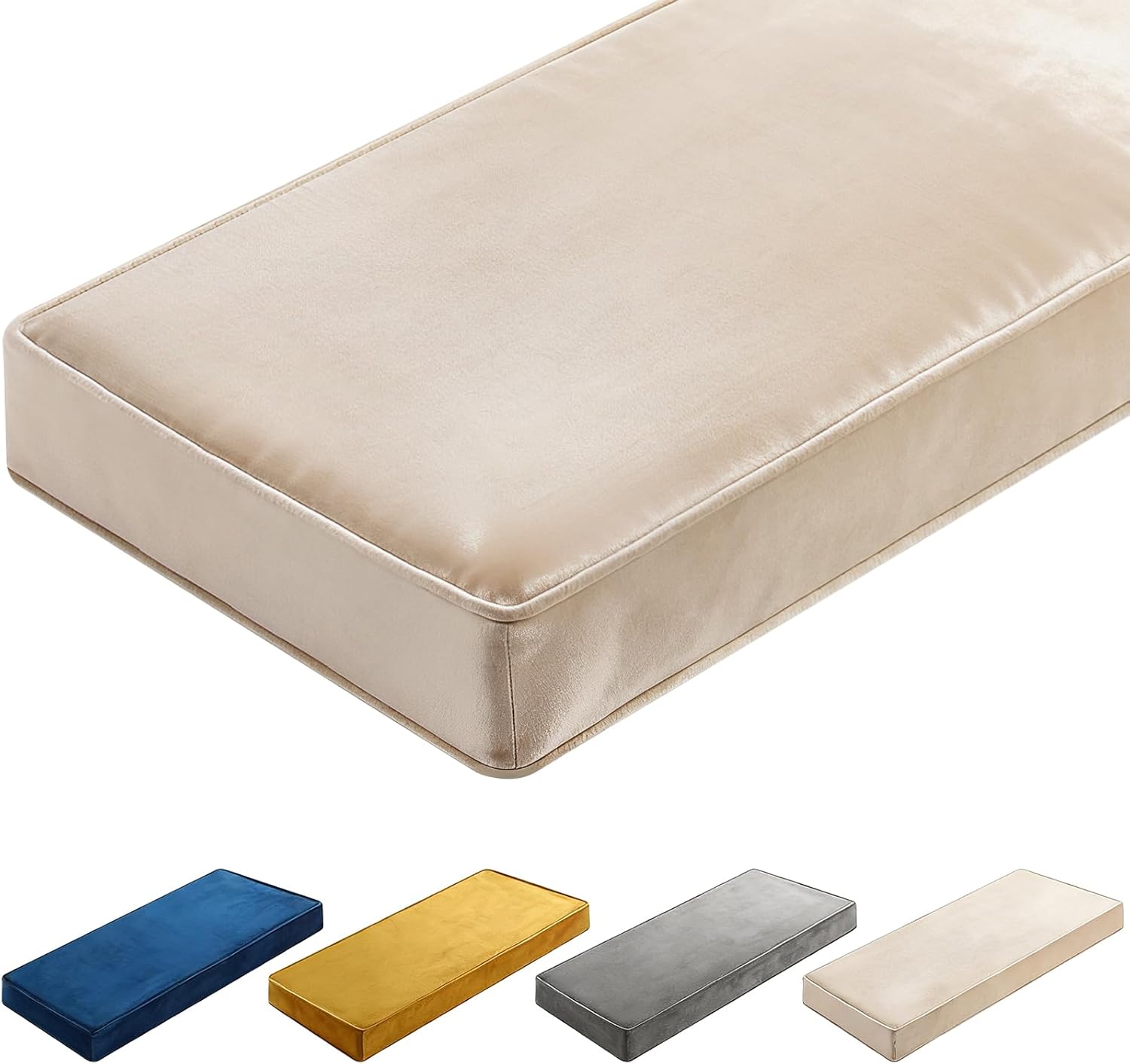 Wenqik Bench Cushions 42x16x4 Inch Window Seat Cushions for Indoor Furniture Velvet Kitchen Dining Bay Seat Tufted Porch Swing Thicken Bench Pad Memory Foam (Beige) Ivory White 42x16x4 Inch