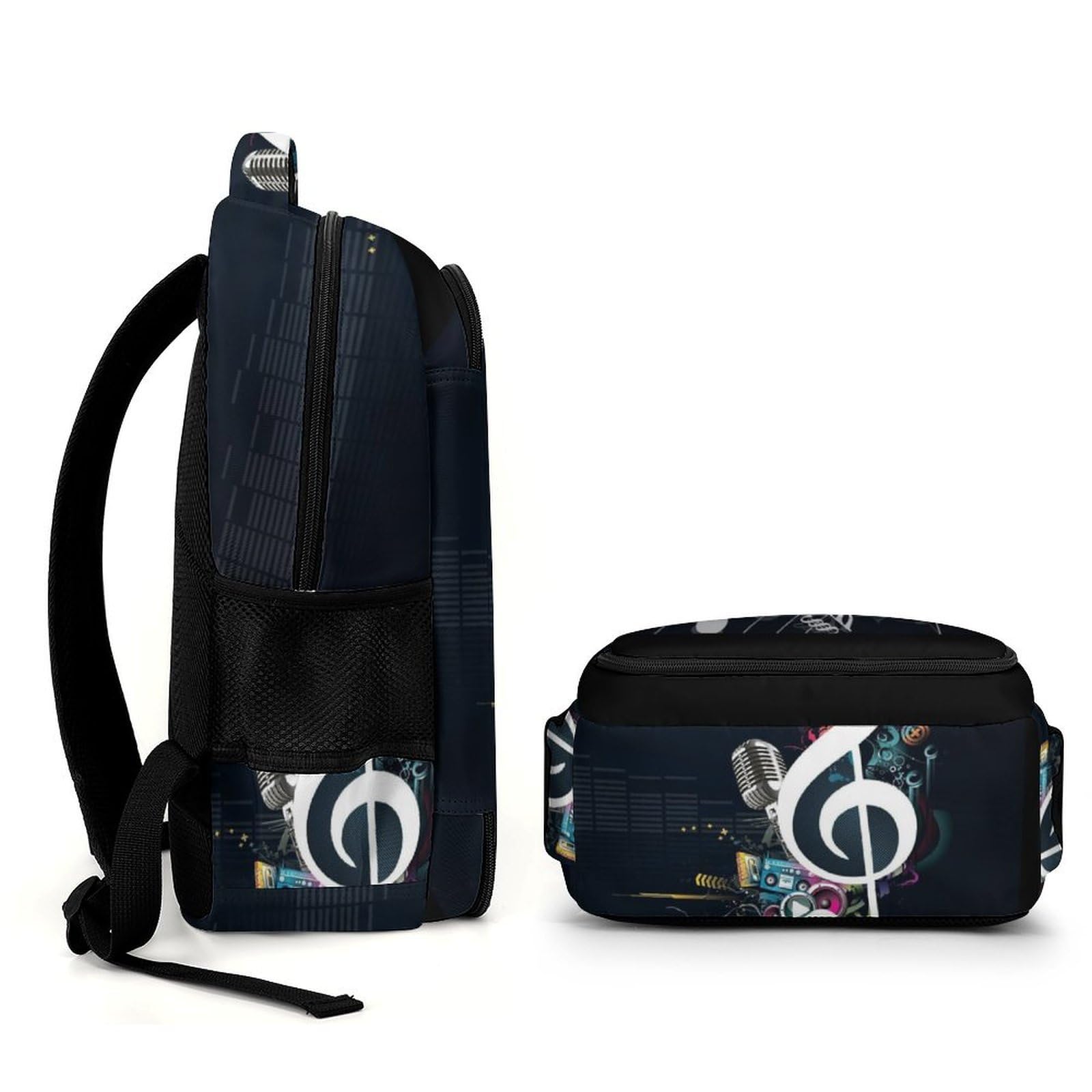 Tagesrucksack, brauner Rindsleder, Rucksack mit Taschen für Wandern, Camping, Reisen, Musiknoten, One Size